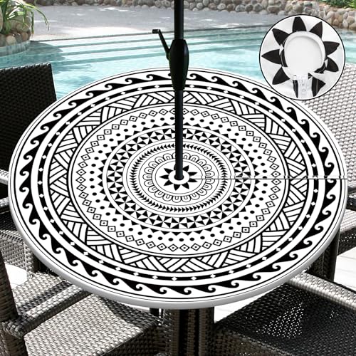 Round Outdoor Tablecloth with Umbrella Hole Waterproof Patio Table Covers Round Fitted Tablecloth with Elastic Zippered Round Outdoor Table Cloth for Picnic, Camping, Garden (White, 44" (Round)) by Butaluk - Used condition - US$18.91