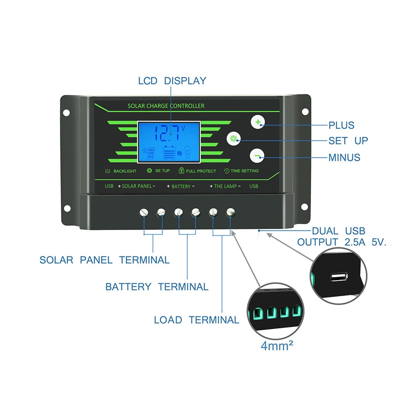 Controlador de Carga Solar, Controlador De Alumbrado Público Solar 10A PWM 12V/24V(Z20)