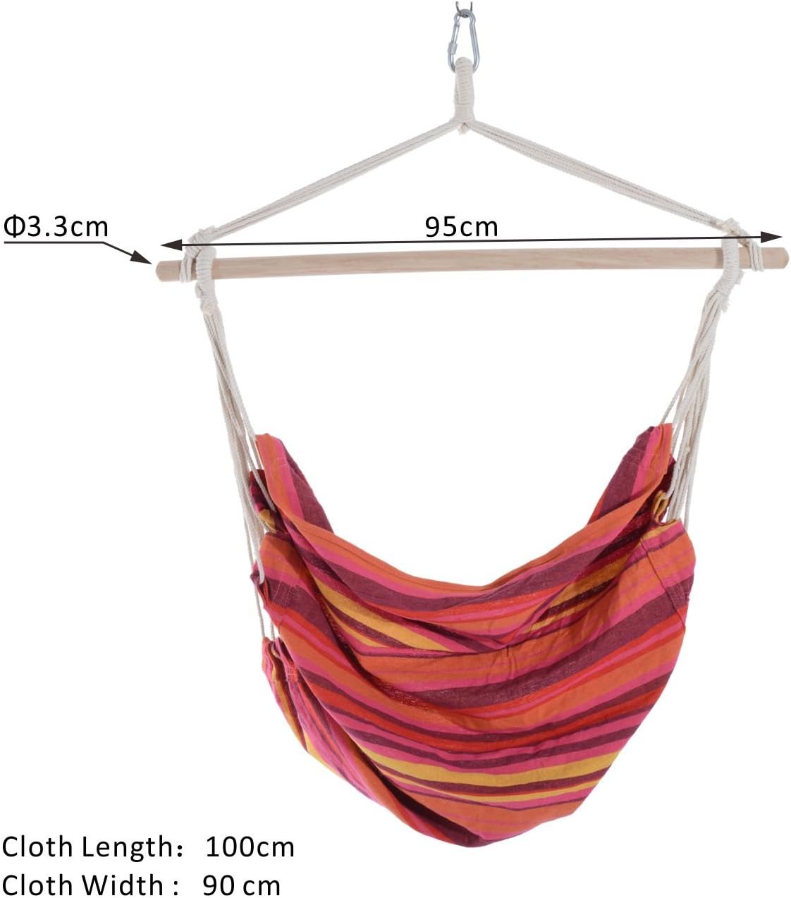 Outsunny Outdoor Hanging Rope Chair with Cotton Rope, Garden Hammock Chair with Wooden Support Bar Cotton Cloth - Image 4
