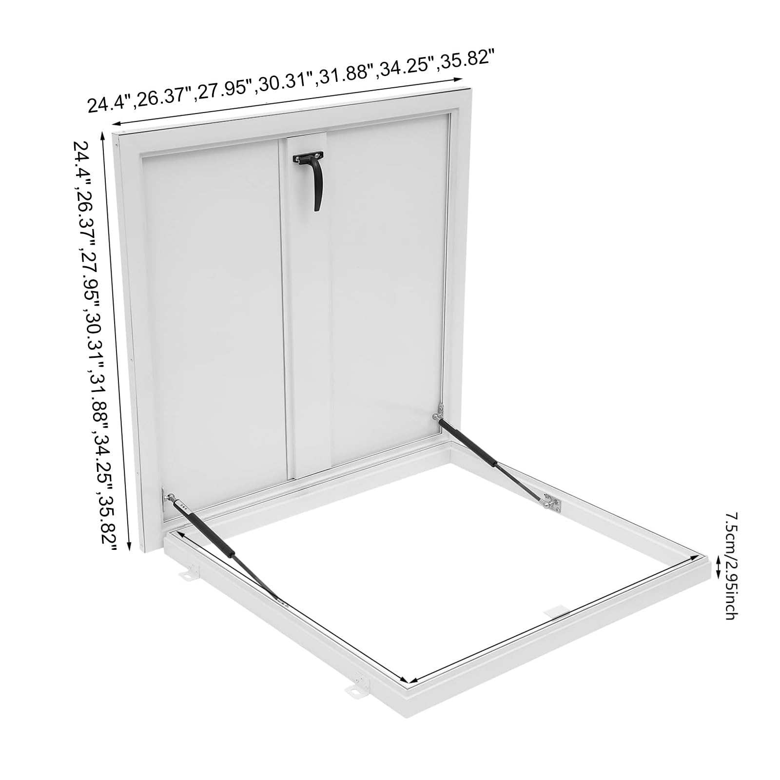 Trappe Daccès Au Toit en Alliage Daluminium, Porte De Sécurité Verrouillable avec Poignée, Plaque De Recouvrement étanche pour Tête De Puits White, 35.82" L × 35.82" W