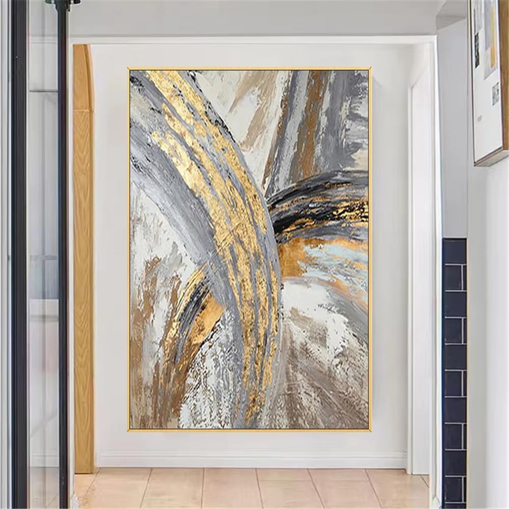 AEFOUU Wall Art Canvas Picture Print Modern Oil Paintings Abstract Gold Foil Wall Art Picture Outline Canvas Poster Decor Mural(90x120cm/35x48in/Internal Frame)