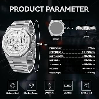 SAPPHERO Mens Watches Luxury 50M Waterproof Men's Wrist Watch Business Date Sport time Fashion Stainless Steel Strap Watches for Men