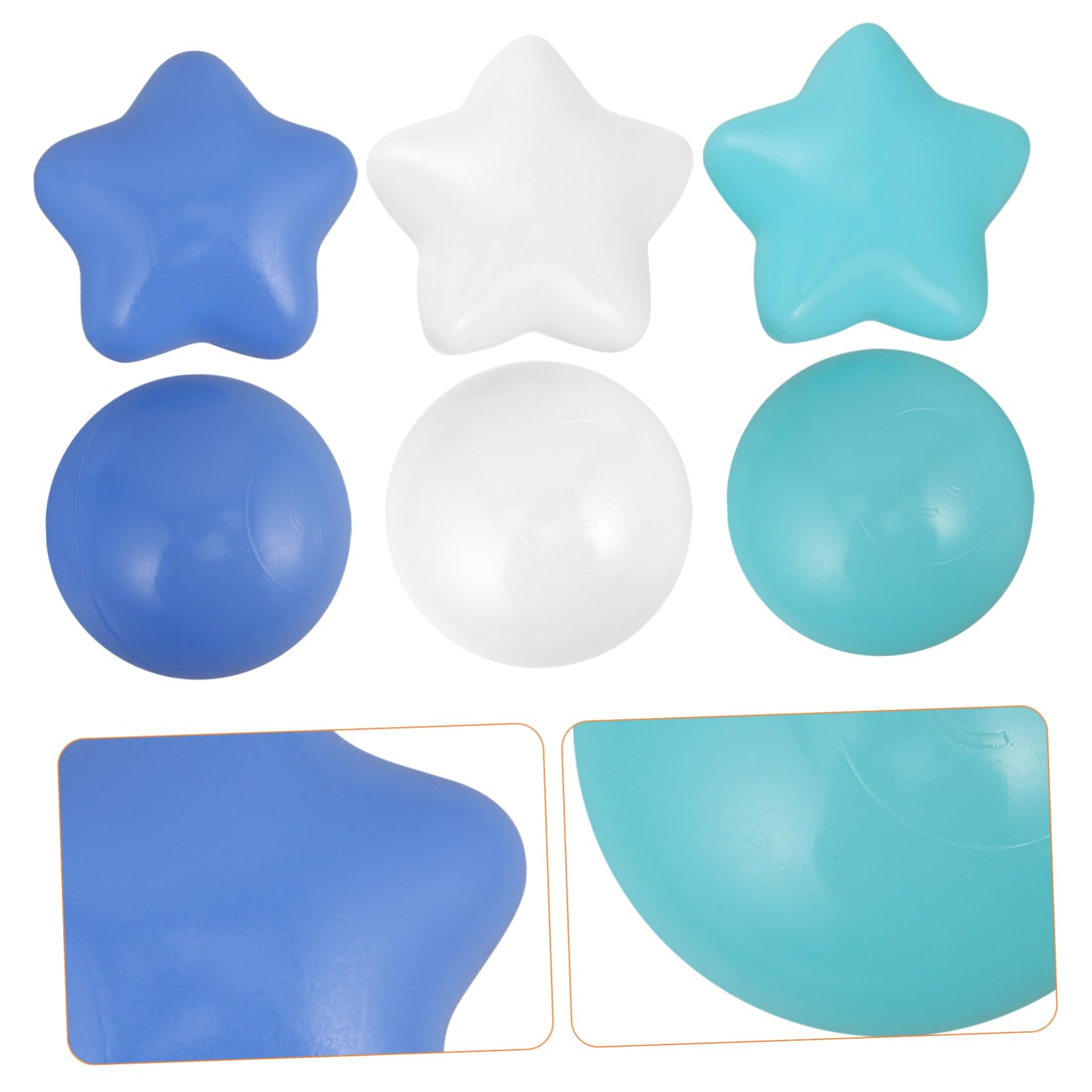 100 Pièces Boules océaniques colorées Boules Bleues pour Piscine à balles Boules océaniques Rondes Jouer aux stylos-Billes Petite Fosse à balles Boules en Forme d'étoile Plastique