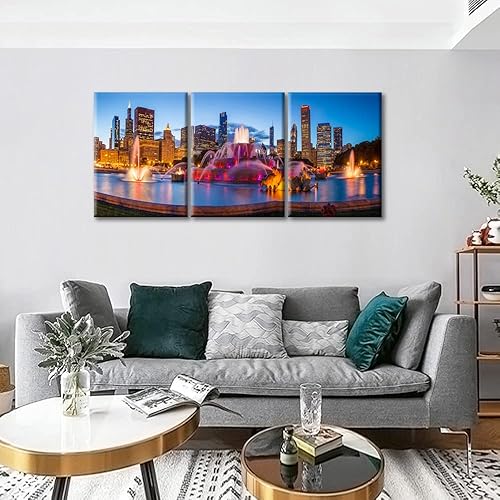 Miniatura 2 de American City - Lienzo decorativo para pared, 3 paneles extra grande de la ciudad de Chicago, impresión en lienzo grande del horizonte de la ciudad