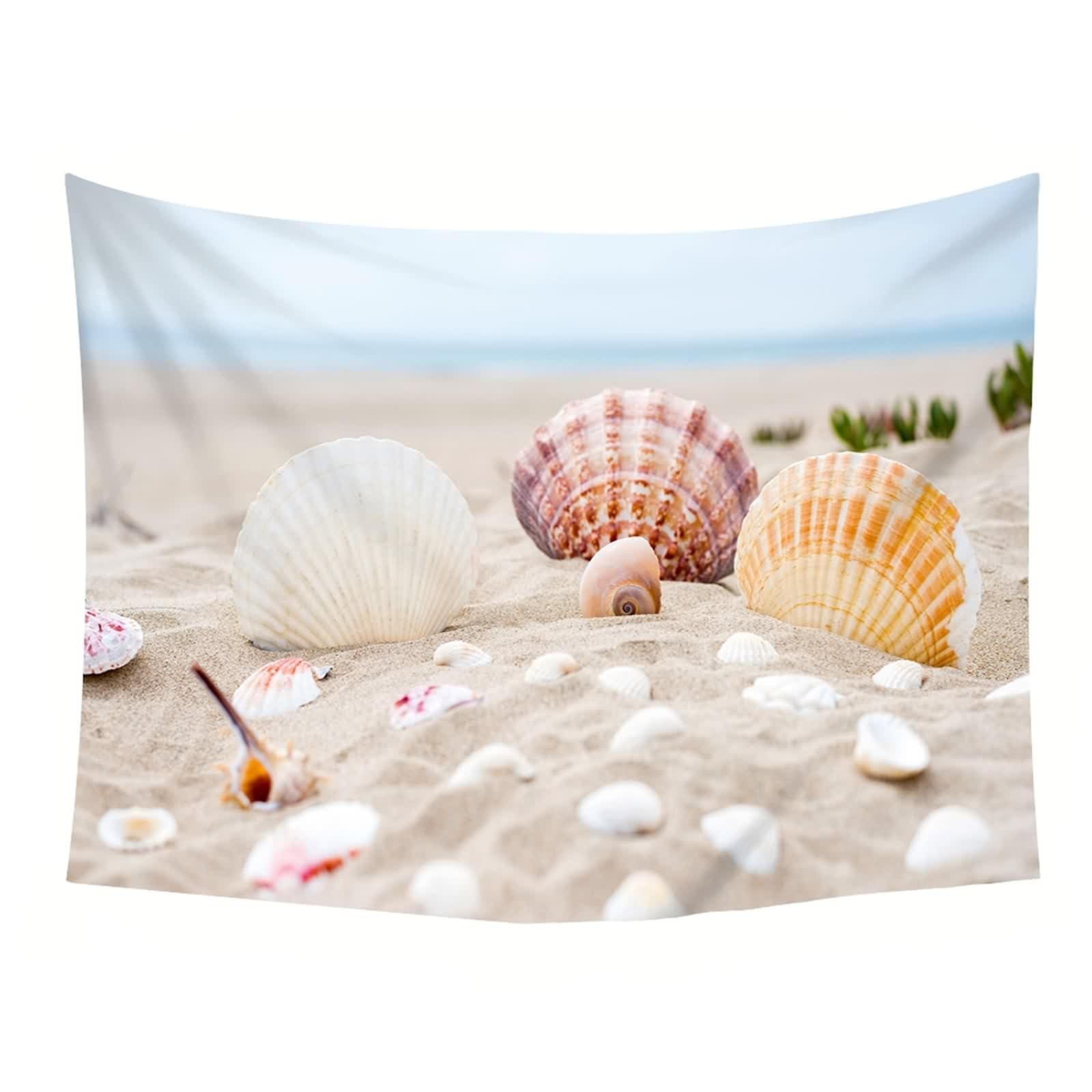 Arazzi da Parete Moderni, Arazzo da Parete Paesaggi Beige Spiaggia delle Conchiglie Poliestere 240x220cm