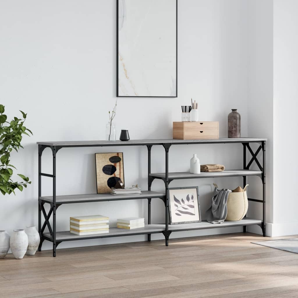 SXZenSpace Console Table Grey Sonoma 180x29x76.5 cm Engineered Wood & Steel Frame Modern Hallway with Ample Storage for Living Room Bedroom Corridor