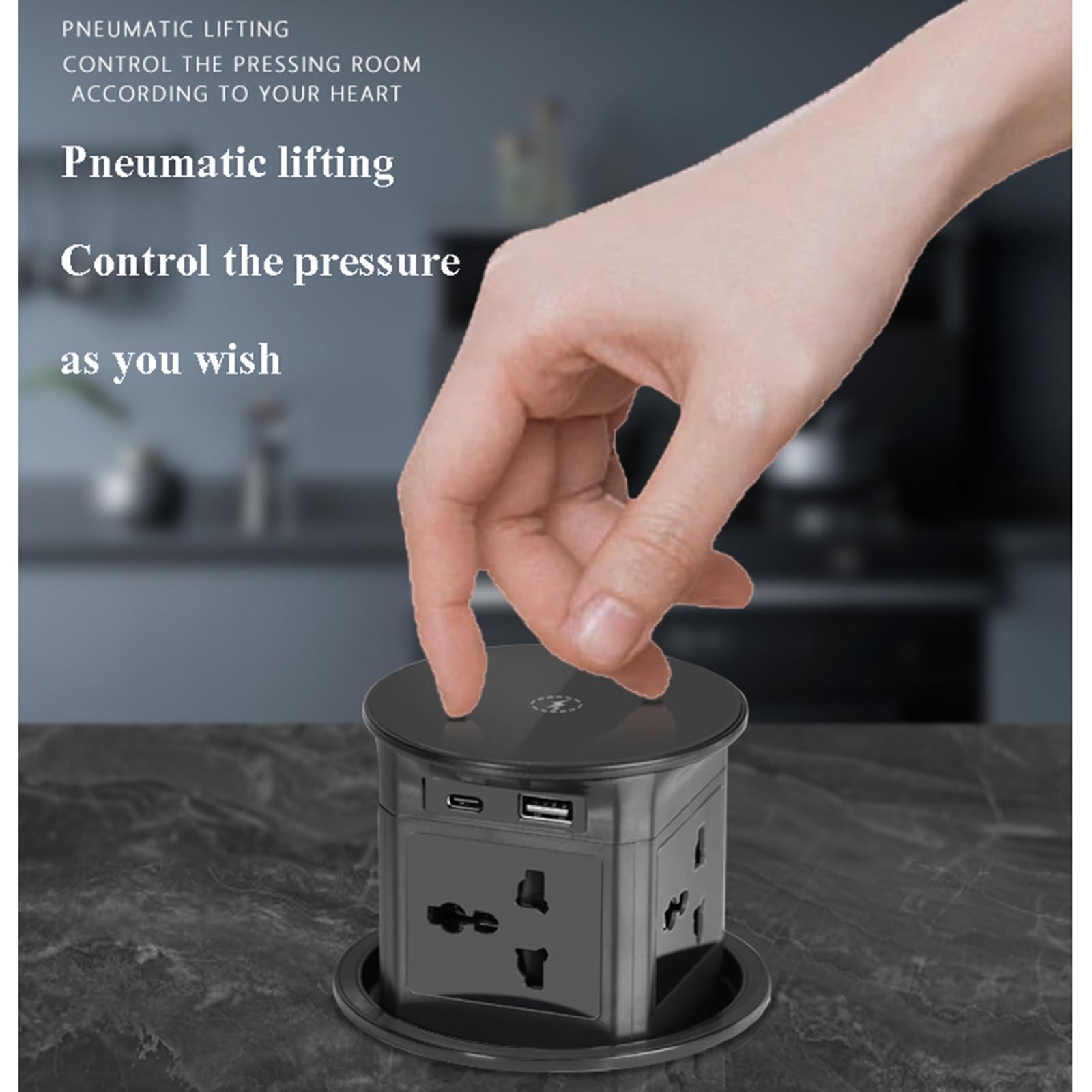 La presa multipla di ricarica wireless USB incorporata con presa di sollevamento pneumatica da 2500 W è adatta per ripiani della cucina e desktop da ufficio,White