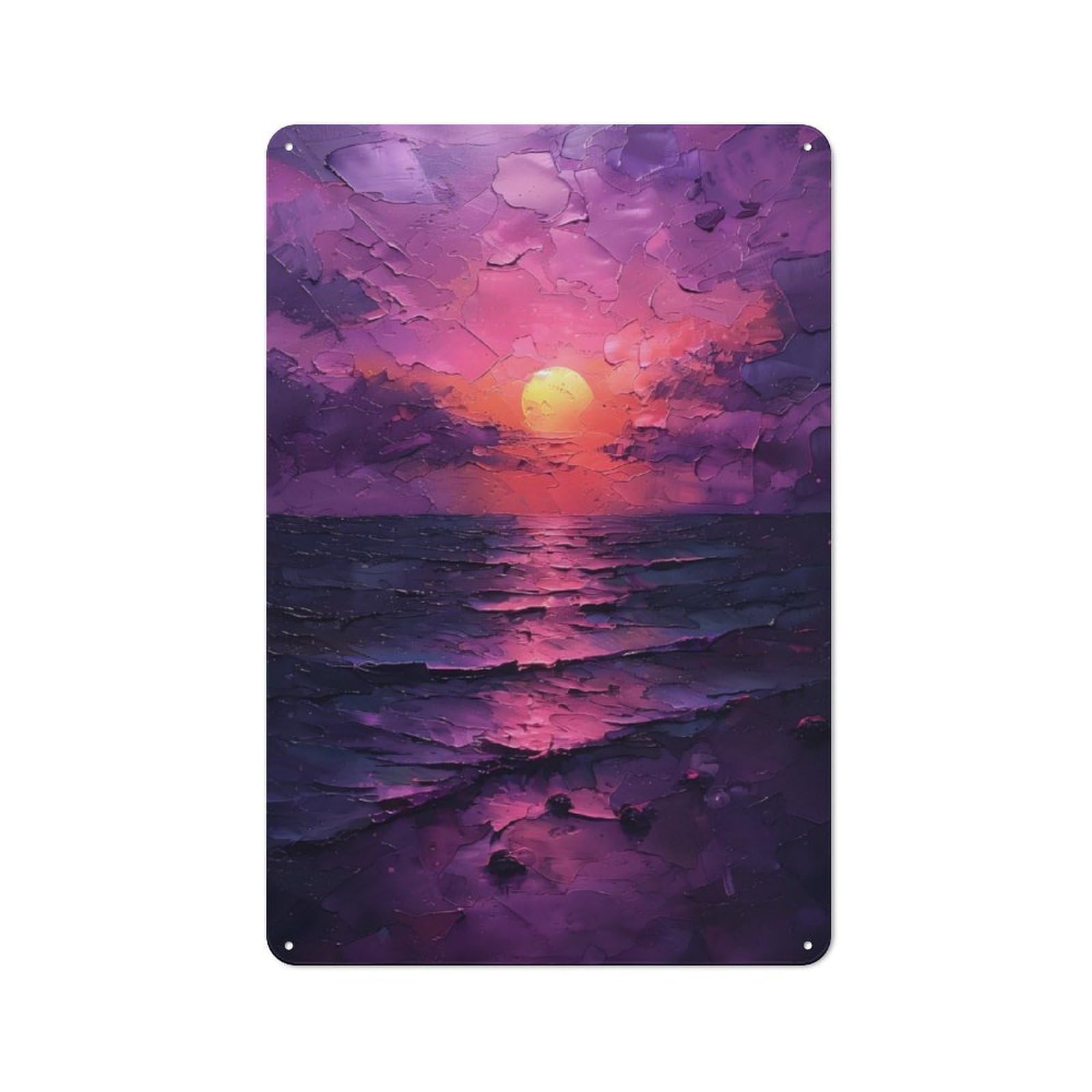 Junmoney Purple Sunset Seascape Loft Style Metal Wall Sign 30X20cm Featuring Studio Wall Art For Loft, Studio, Office Or Creative Room