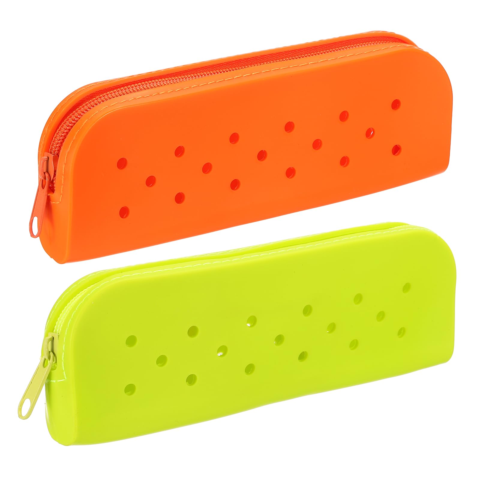 PATIKIL 2 Pack Silicone Pencil Pouch, Small Pencil Pouch Case with DIY Holes Cute Silicone Stationery Organizer for Office Travel Makeup, Orange/Yellow