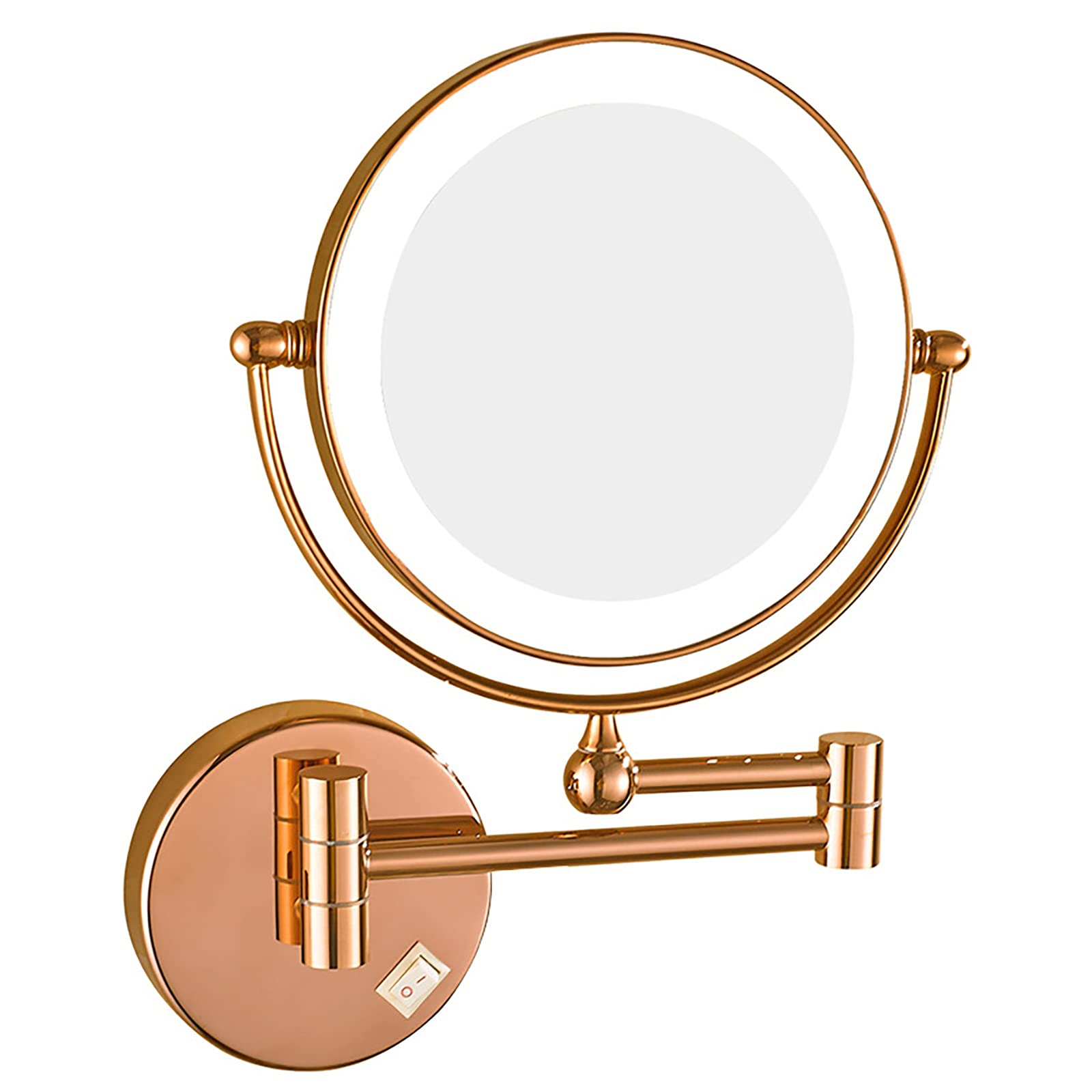 Espejo de maquillaje con Luz LED, montaje en pared, giratorio de 360°, Aumento de Doble Cara de 8 pulgadas, Aumento de 3X, Espejo de baño extensible de Forma Redonda, Espejo de belleza plega