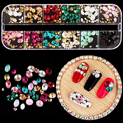 WOKOTO 4Pcs Mix-Style Nail Crystals And Rhinestones Rose Gold Nail Studs Charms For Women Nail Art Colorful Pointed Fake Diamonds And FlatBack AB Rhinestones Kit With Tweezers And Picker Pencil - Thumbnail 5