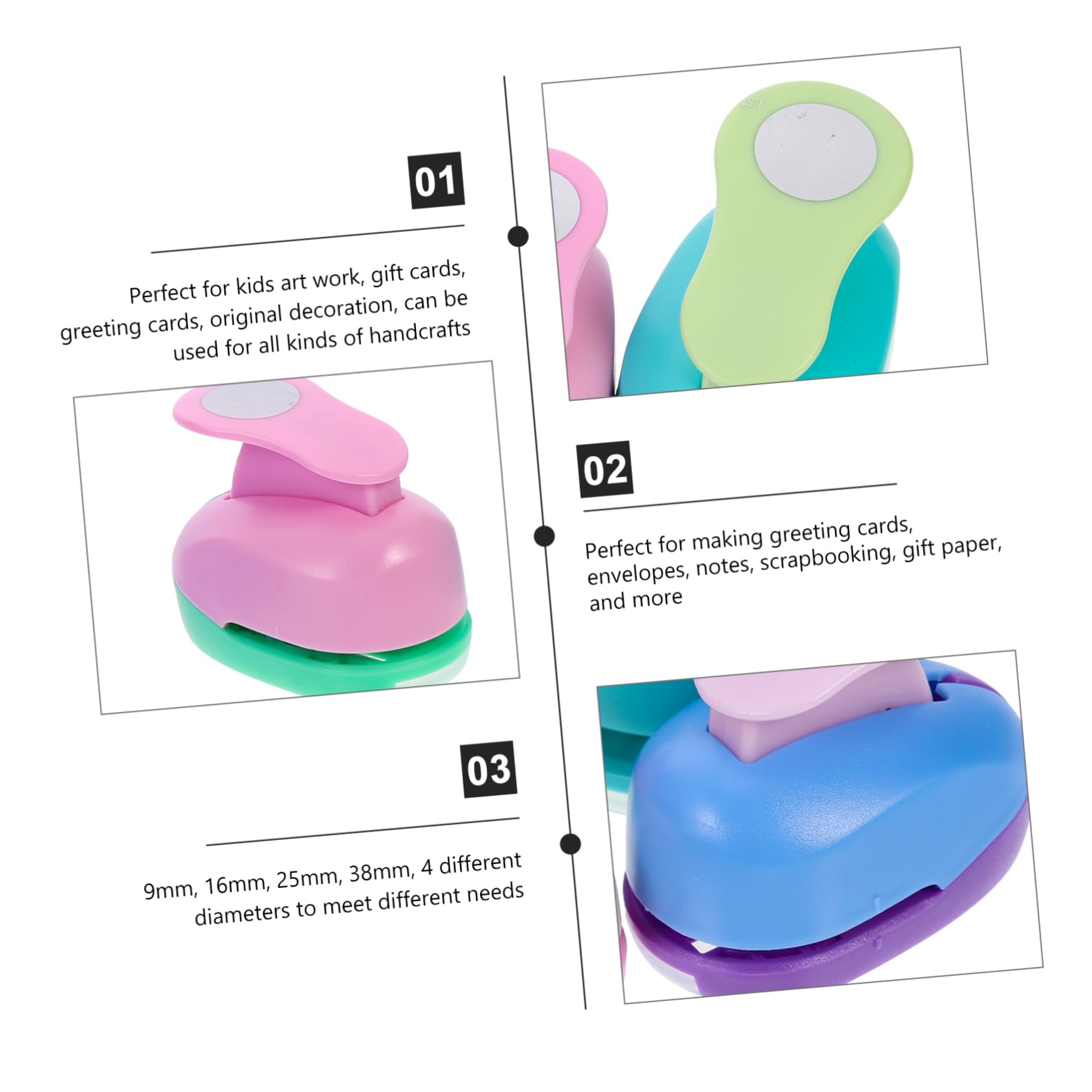 4pezzi Puncher Per Carta Strumenti Creativi Per Ragazzo Ragazza Fustelle Per Biglietti Scrapbooking e Fai Da Te Con Forme Rotonde Colori Variabili