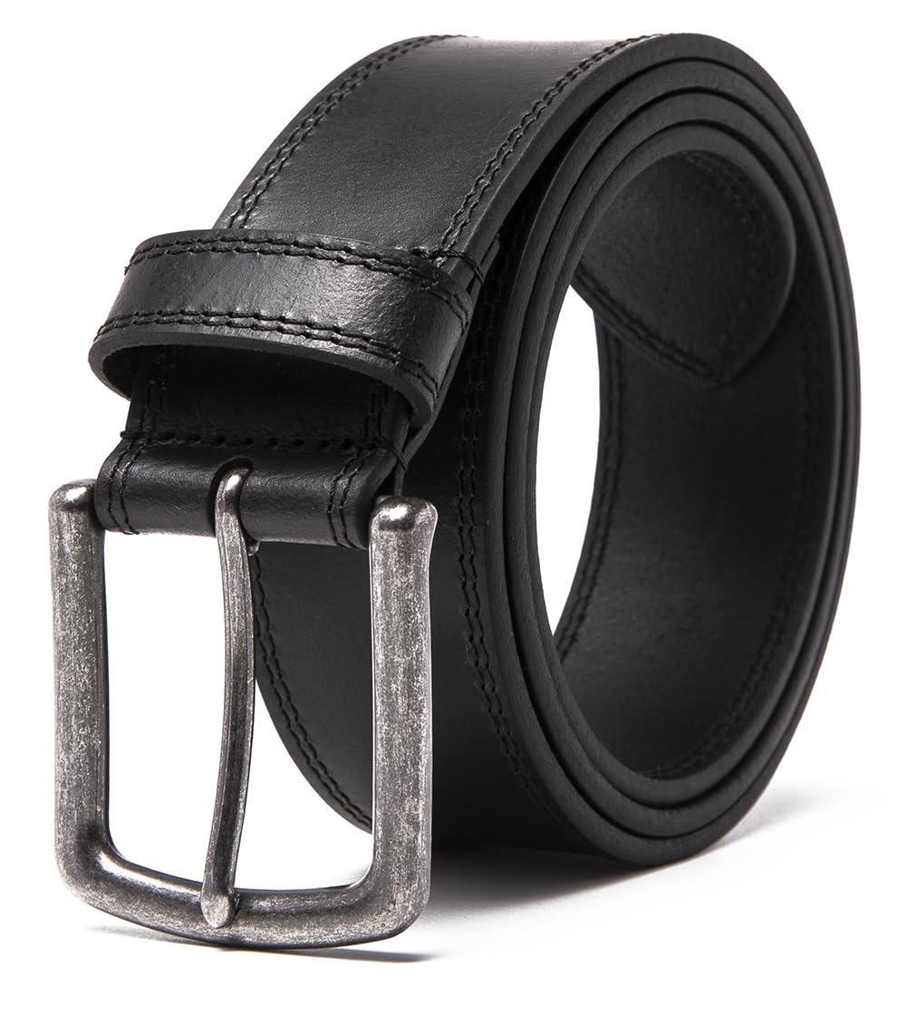 Fabio Valenti Men’s Casual Genuine Leather Jeans Belts 1 1/2" Wide Work Belt for Men (2097 Black, 36/38)