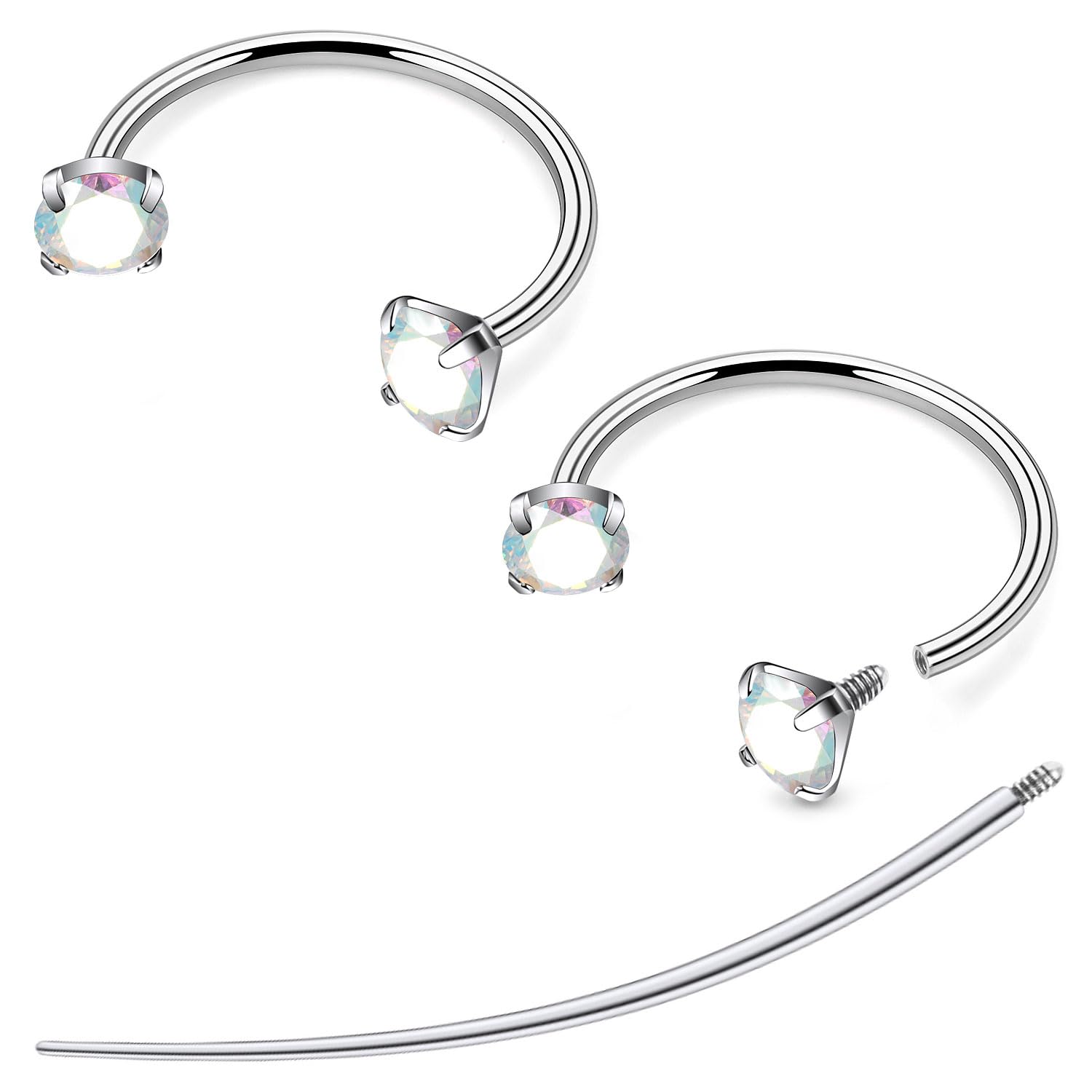 F136 Titanium 20/18/16/14g 8/10/12mm 10 Colors CZ Horseshoe Nose Ear Septum Lip Rings Piercings Jewelry Cartilage Tragus Helix Daith Earrings for Women Men