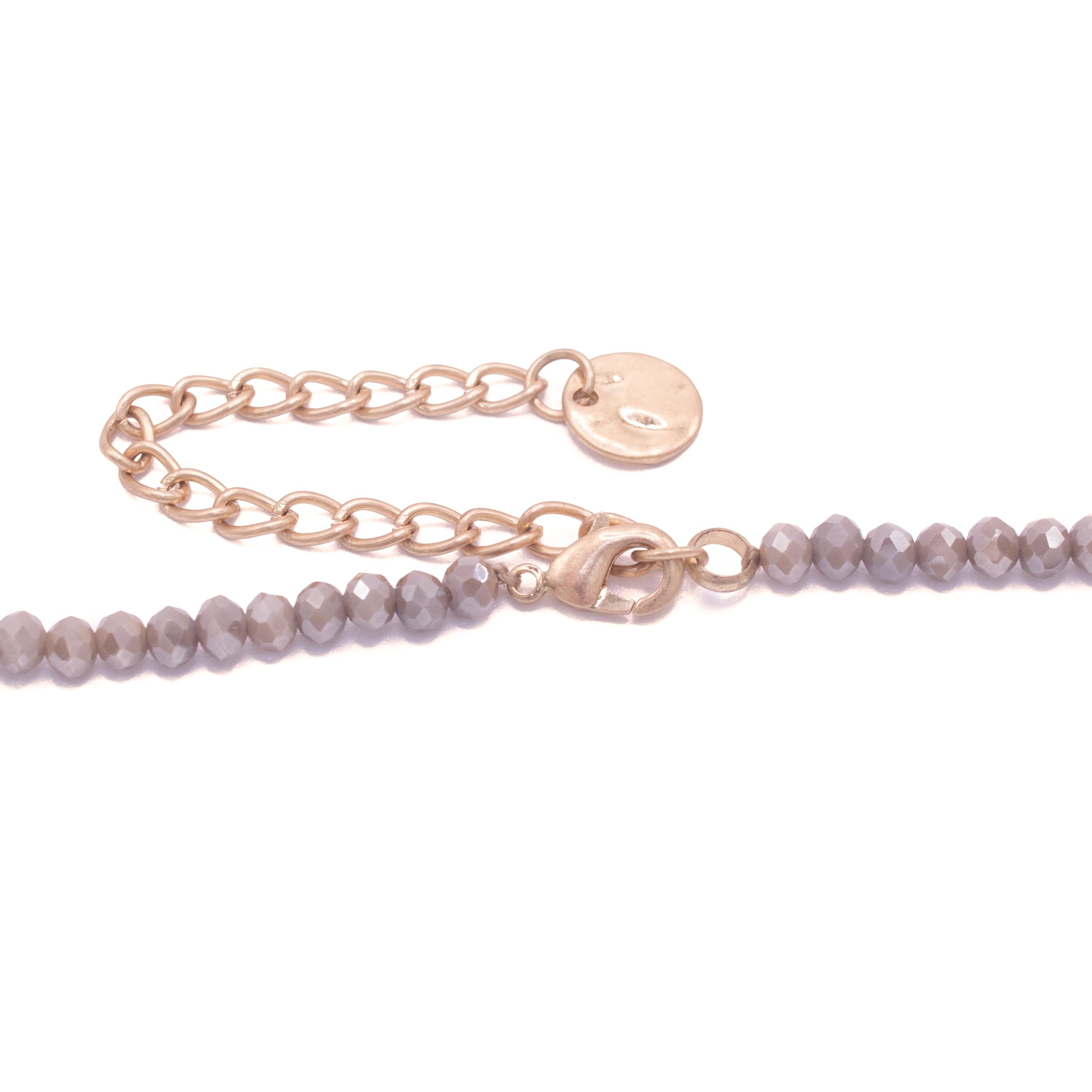 AMICHI- Collar Mujer Dorado Largo – Colgante Redondo Hueco Tipo Donut Texturizado con Piedras de Cristal Marrón y Gris – Elegante Handmade – Collar Mujer Original