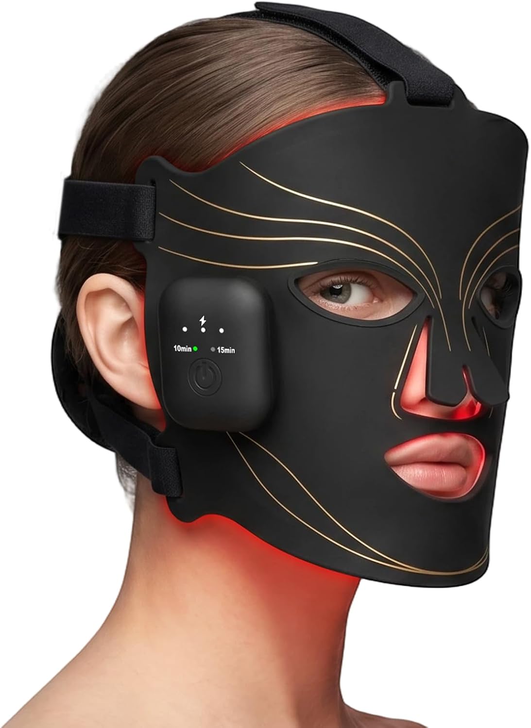 LED Face Mask, Red Light Face Mask with 660nm, 850nm, 415nm, Cordless Rechargeable Face Mask with 2 Controllers, 10/15 Min Timer for Daily Use