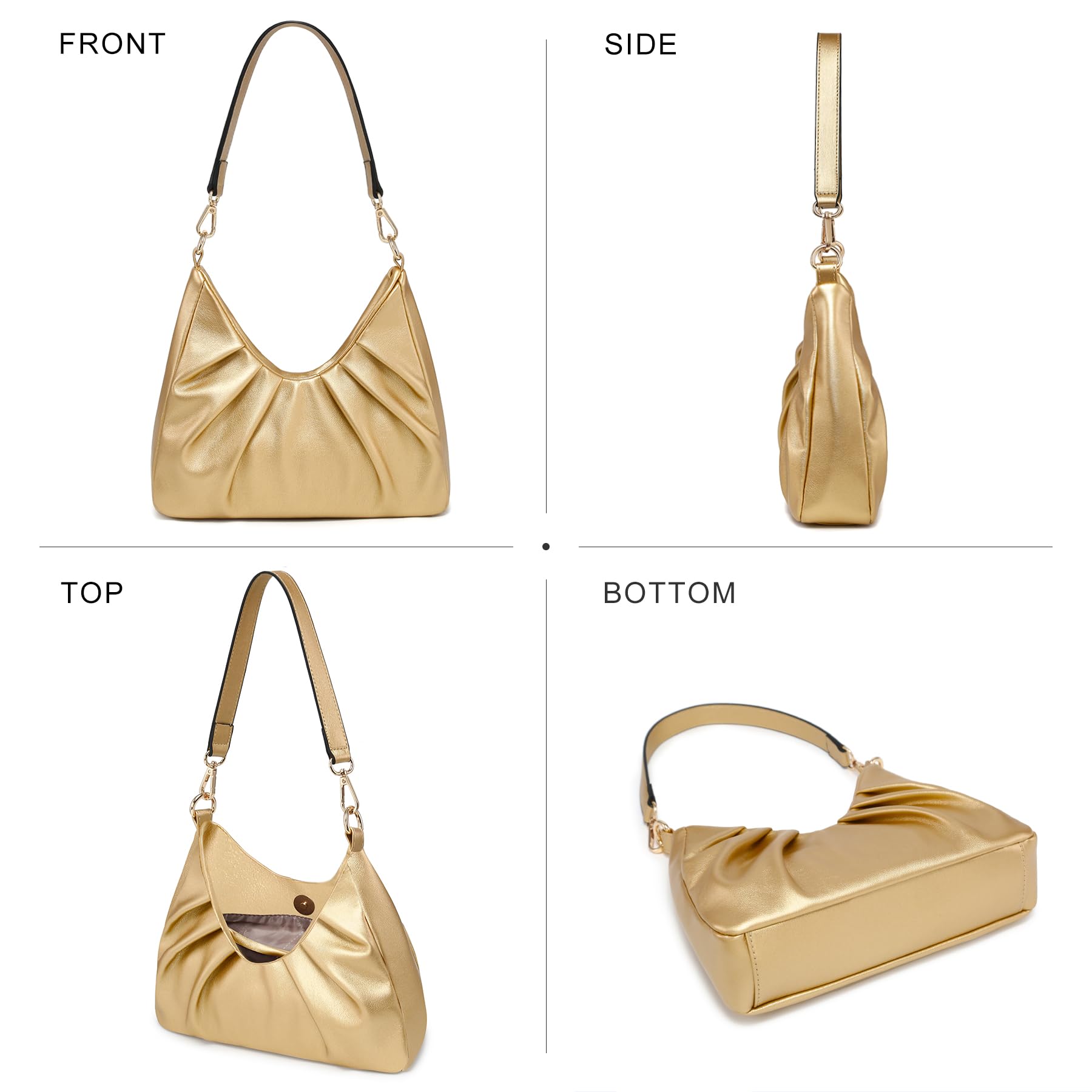 Dasein Bolso de mano estilo hobo fruncido para mujer, bolso cruzado retro con 2 correas extraíbles