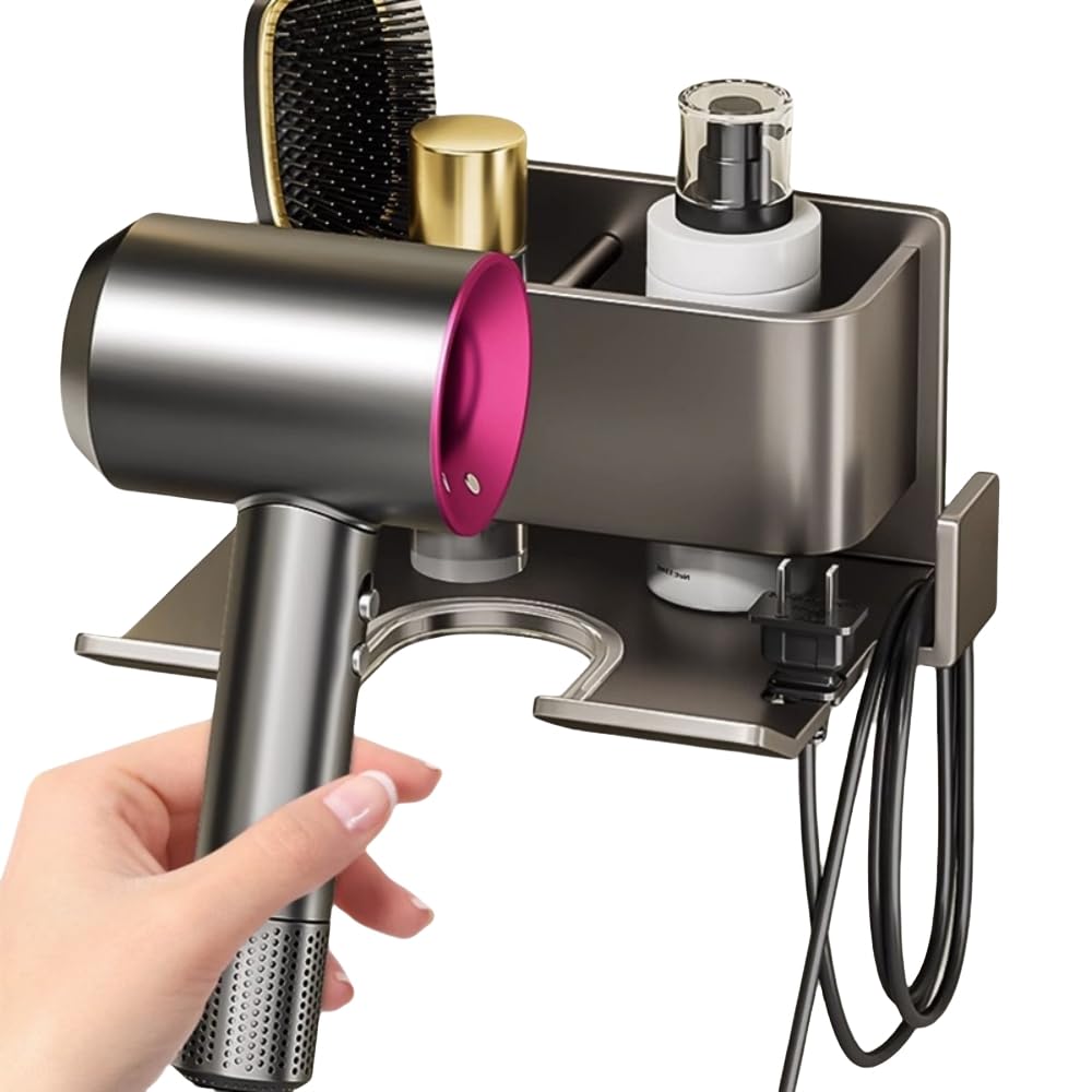 Ayekio Hair Dryer Holder Wall Mounted, Blow Dryer Holder for Dyson, Self Adhesive Hair Dryer Holder Organizer, Hair Dryer Stand for Bathroom