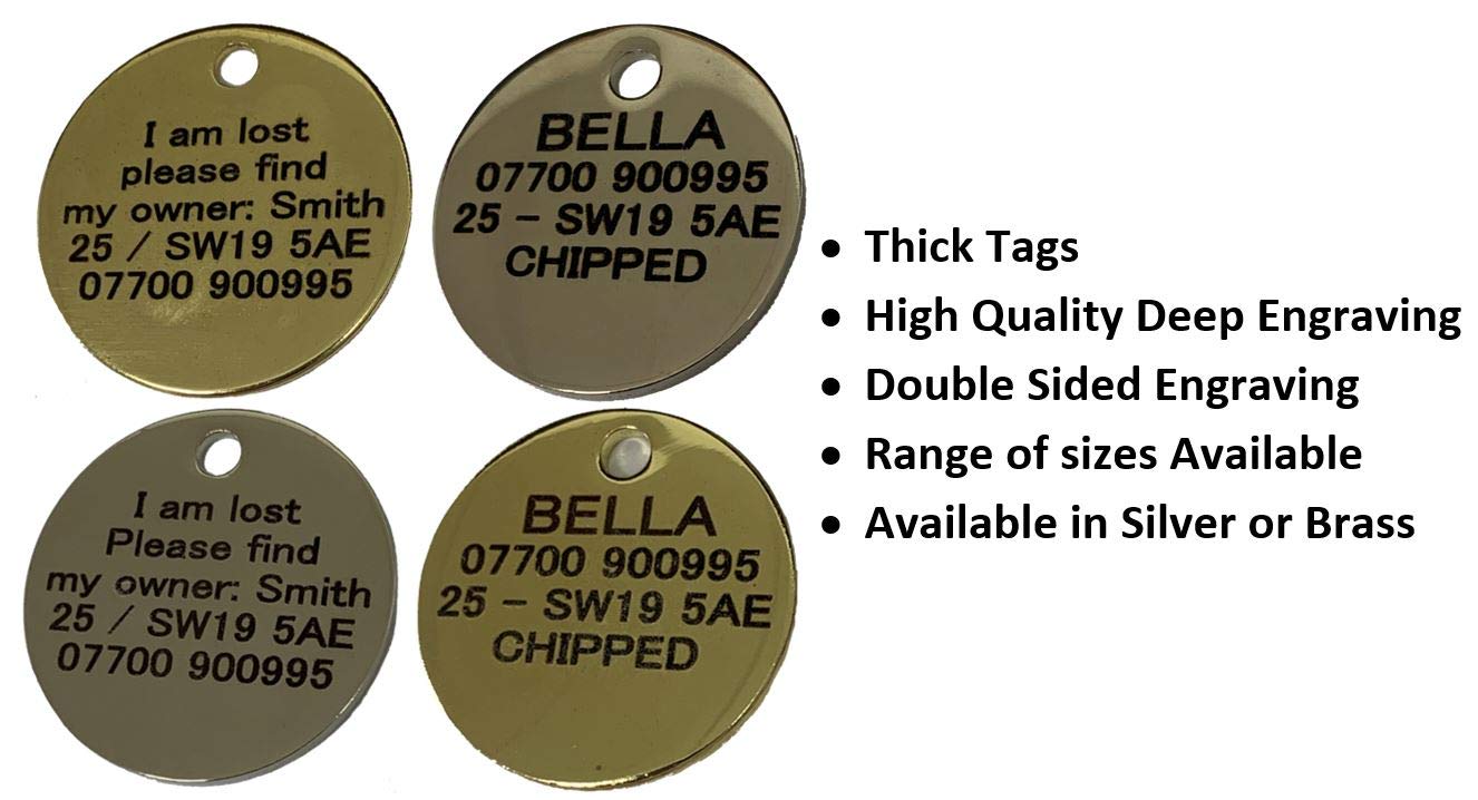 JK Deeply Engraved Solid Nickel/Brass Round Dog/Cat Pet Tag 20mm, 22mm, 25mm, 3 (32mm, Gold/Brass)