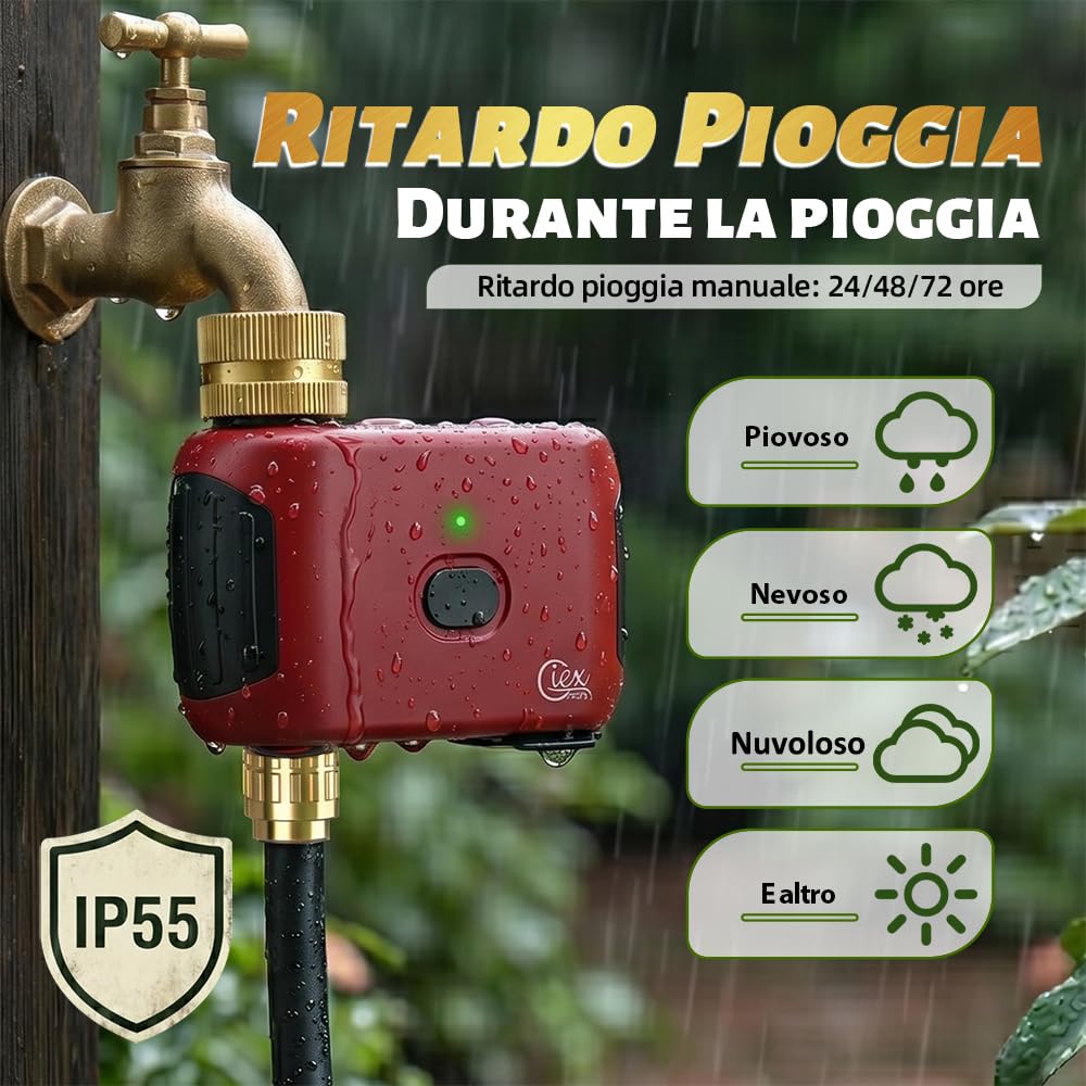 GIEX Timer per irrigazione WiFi, programmatore intelligente per rubinetto da giardino, compatibile con Alexa e Google Assistant, funziona con app Tuya Smart Life, sistema di irrigazione automatico