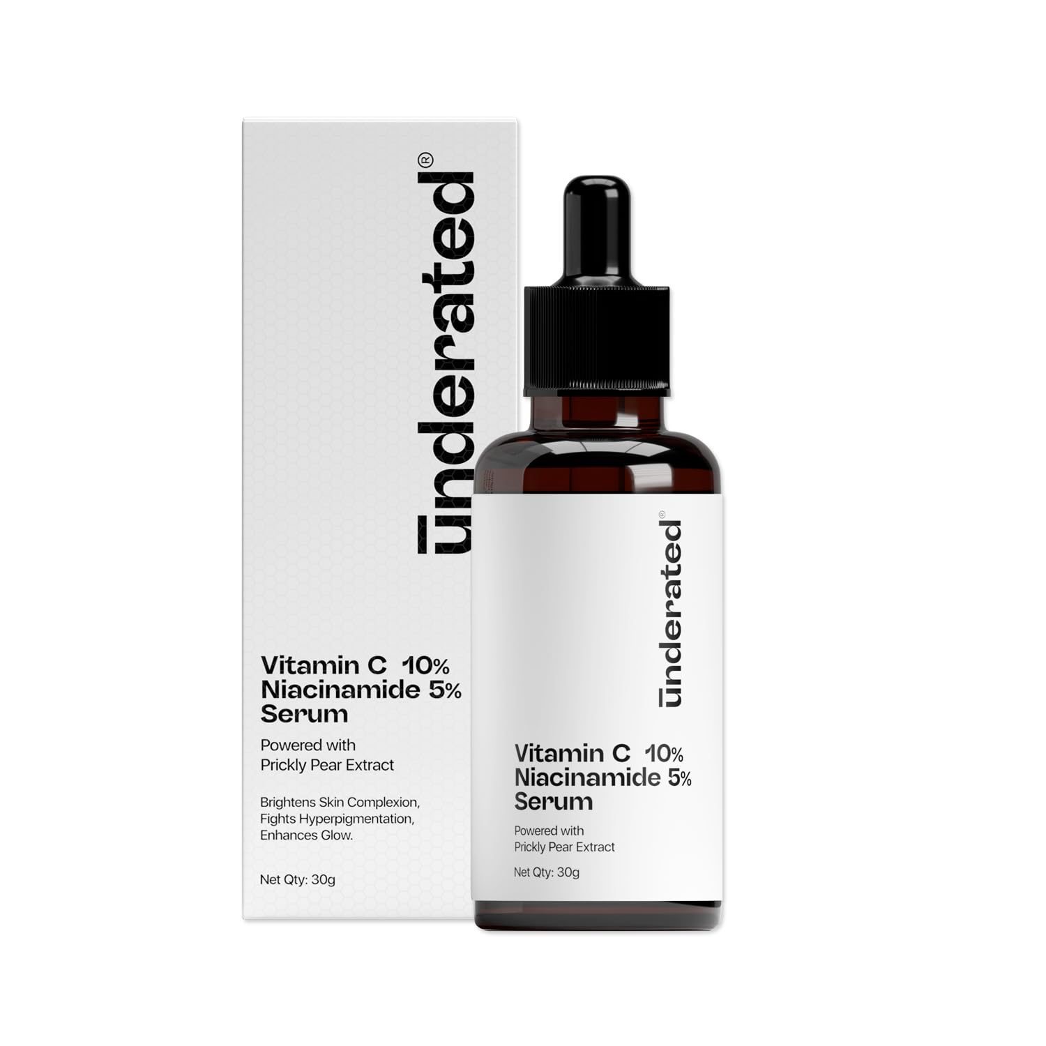 Underated 10% Vitamin C Face Serum with 5% Niacinamide | For Glowing Skin | Brightening, Pigmentation & Dark Spot Reduction | For All Skin Types | 30 g