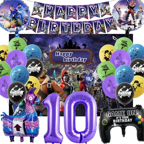 Gaming Party Geburtstag Deko Jungen 10 Jahre, Video Spiel Gamer Geburtstagsdeko, luftballon 10 Geburtstag Junge, Videospiel Happy Birthday Girlande, Game Geburtstagsbanner Folienballon und Hintergrund