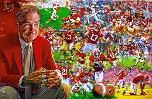 The first 5 Rings University of Alabama Football Crimson Tide Fine Art Print Poster 11x17 Nick Saban first 5 Championships Signed by Artist Mark Spears