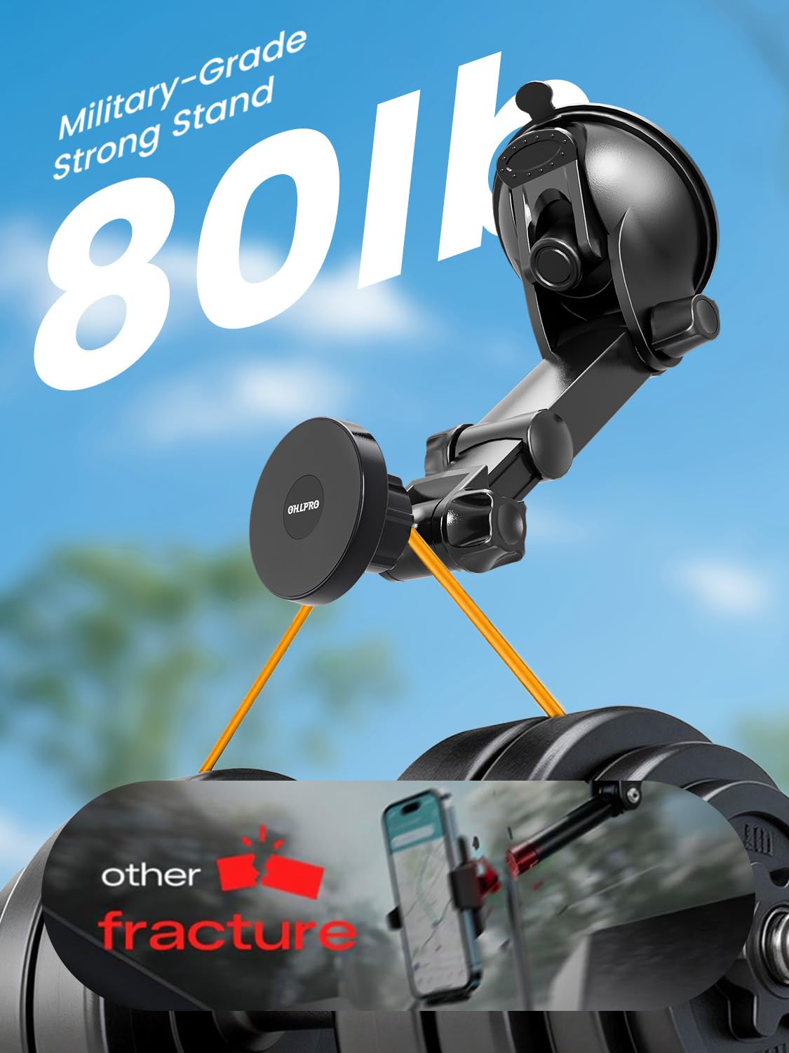 OHLPRO Support Tablette Magnétique Voiture, Ventouse Puissante pour Tableau de Bord & Pare-Brise, Bras Extensible, Rotation 360°, Compatible iPad, Samsung, Android, iPhone et Tablettes 4"-13"