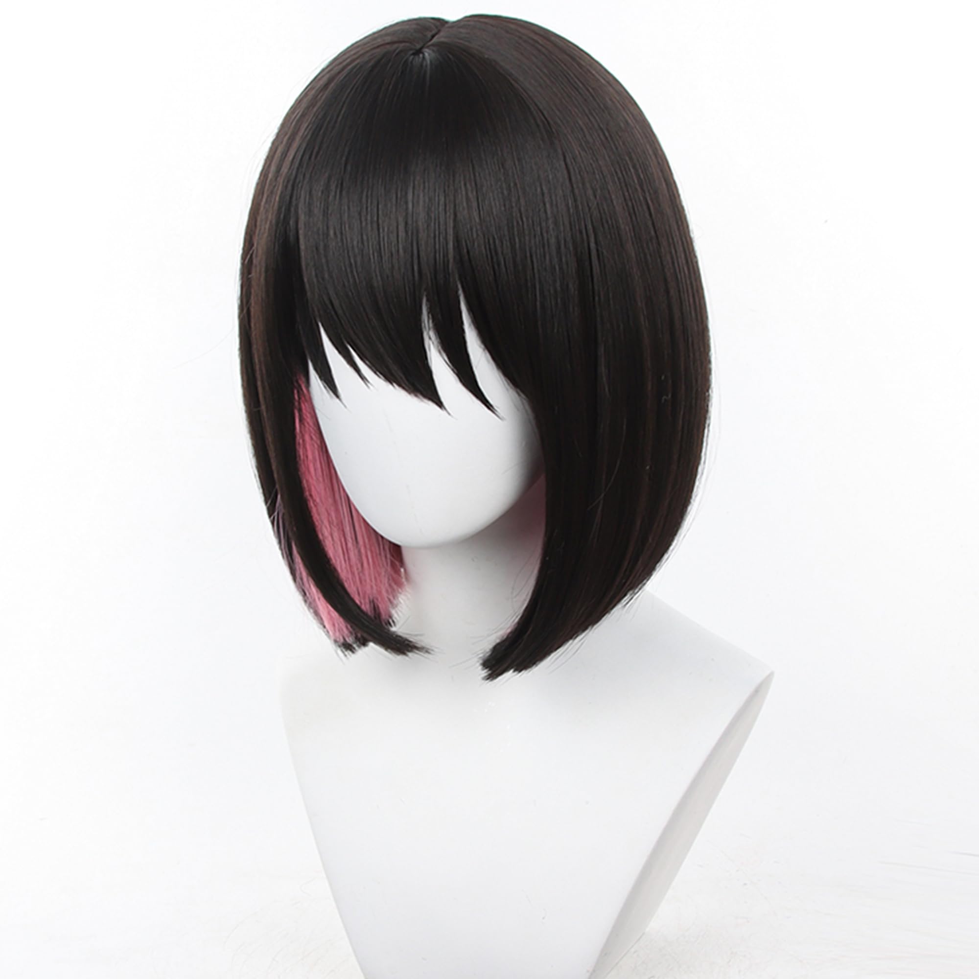 Black Mixed Pink Bob Short Cosplay Wig with Straight Heat Resistant Synthetic Costume Hair for Women Men Halloween Cos Anime Party Replacement Wigs - Image 3