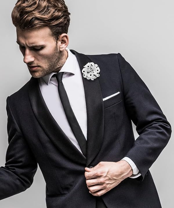 Vittorio Vico Men's Formal Polka Dot Flower Lapel Pin, Boutonniere for Men (White/Black) by Vittorio Vico - Used condition - Image 11