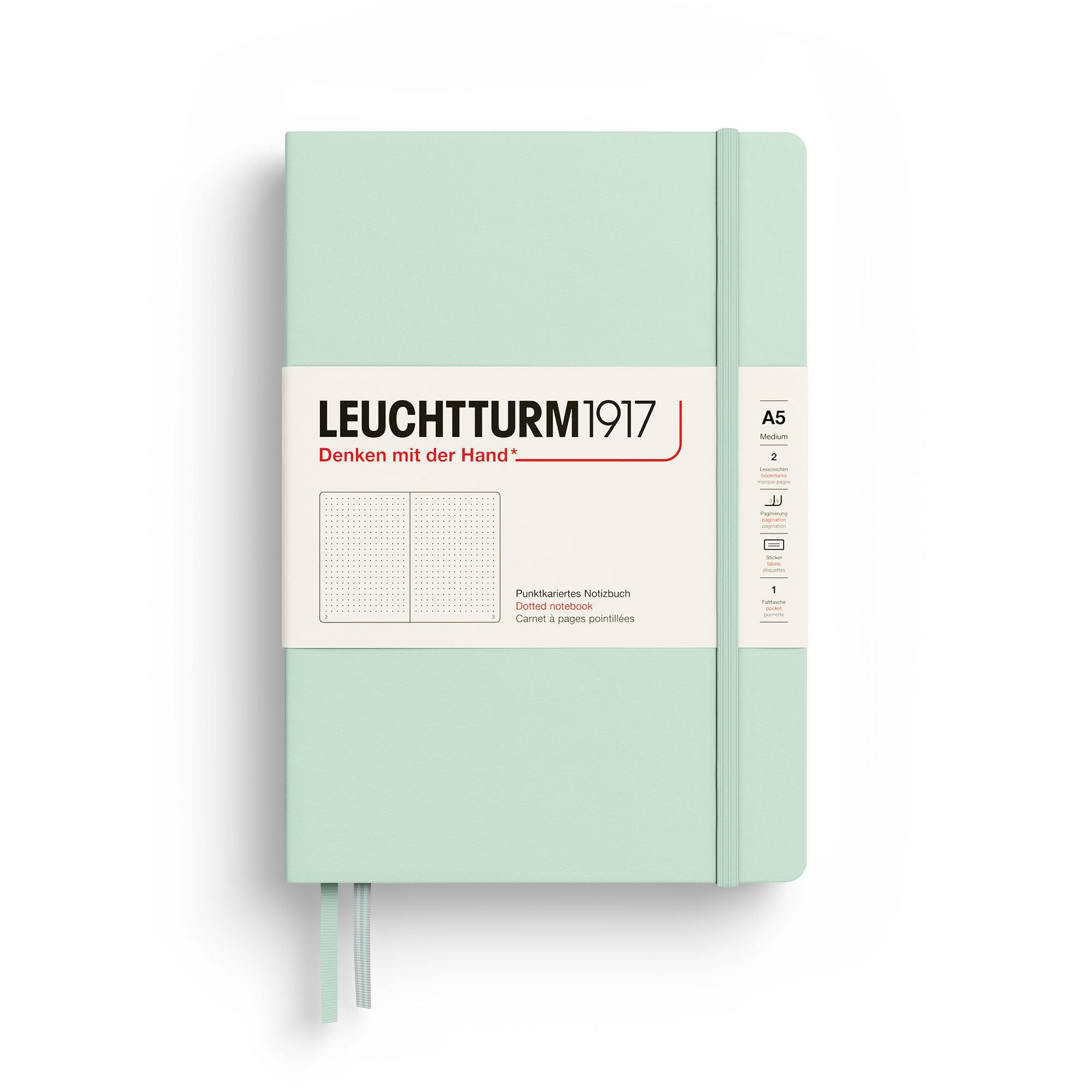 LEUCHTTURM1917 367259 Taccuini Medium A5, Copertina rigida, 251 pagine numerate, Mint Green, Puntini