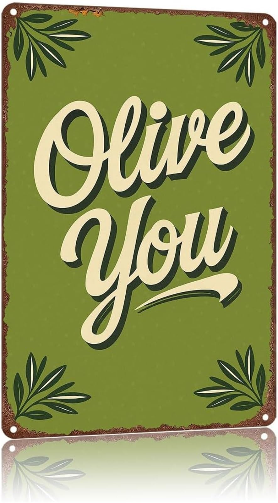 IDGTTLDF Classic Metal Sign Olive You Green Restaurant Bold Saying Wall Plaque for Dorm Kitchen Bar Living Room 8 X 12 in