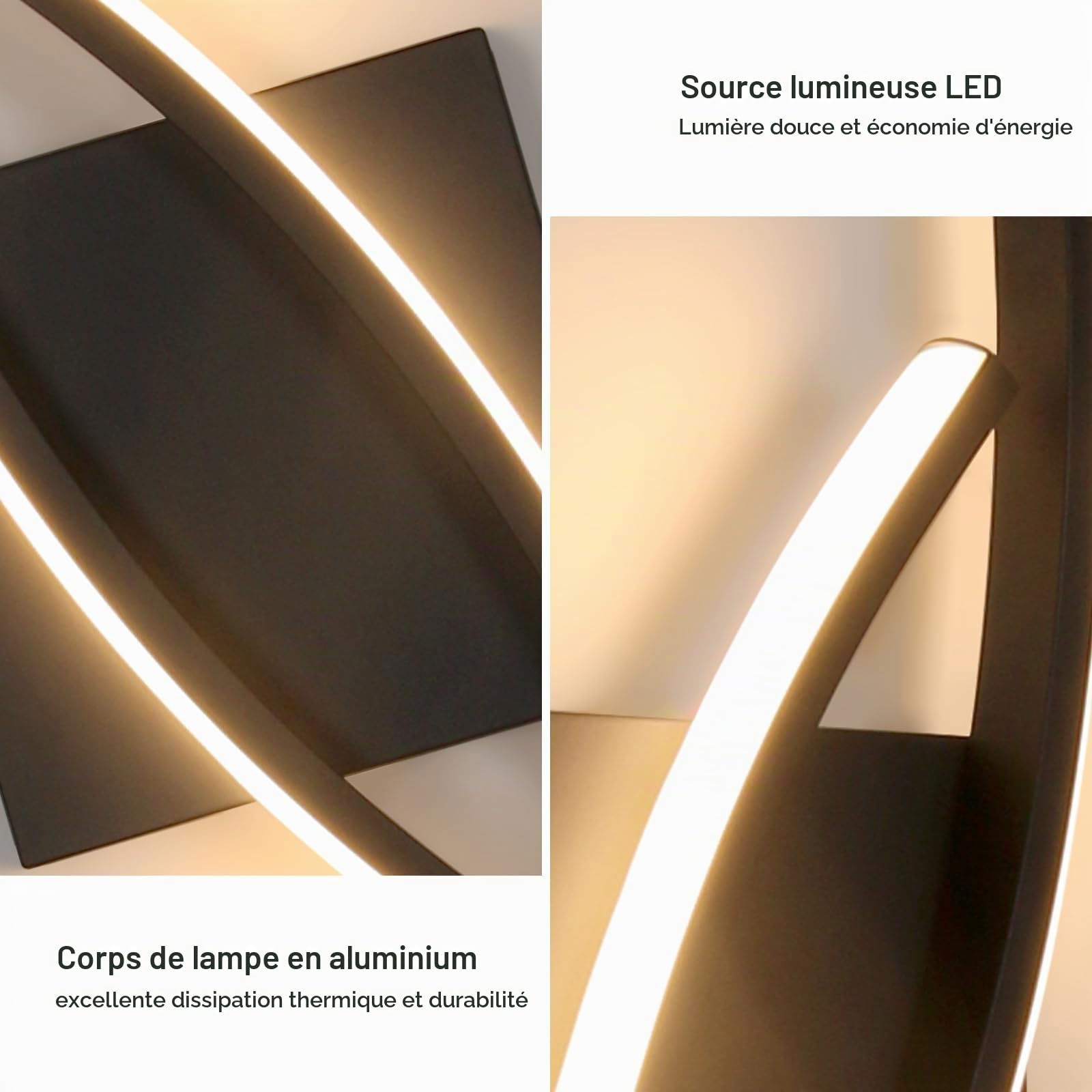Comely Applique Murale Interieur, Moderne 80cm 27W Noir Lampe Murale LED pour Chambre à Coucher Salon, Lumière Chaude 3000k