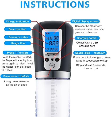Miniatura 4 de Bombas de vacío eléctricas con 5 modos de succión, dispositivo de ampliación automática de bomba de pluma de tamaño aumentado, dispositivo de