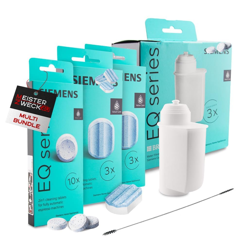 Pflegeset Kaffeevollautomaten 1x Reinigungstabletten, 2x Entkalkungstabletten, 3er Pack Wasserfilter & Reinigungssbürste, kompatibel mit Siemens EQ Series, Reinigungsset Kaffeemaschinen