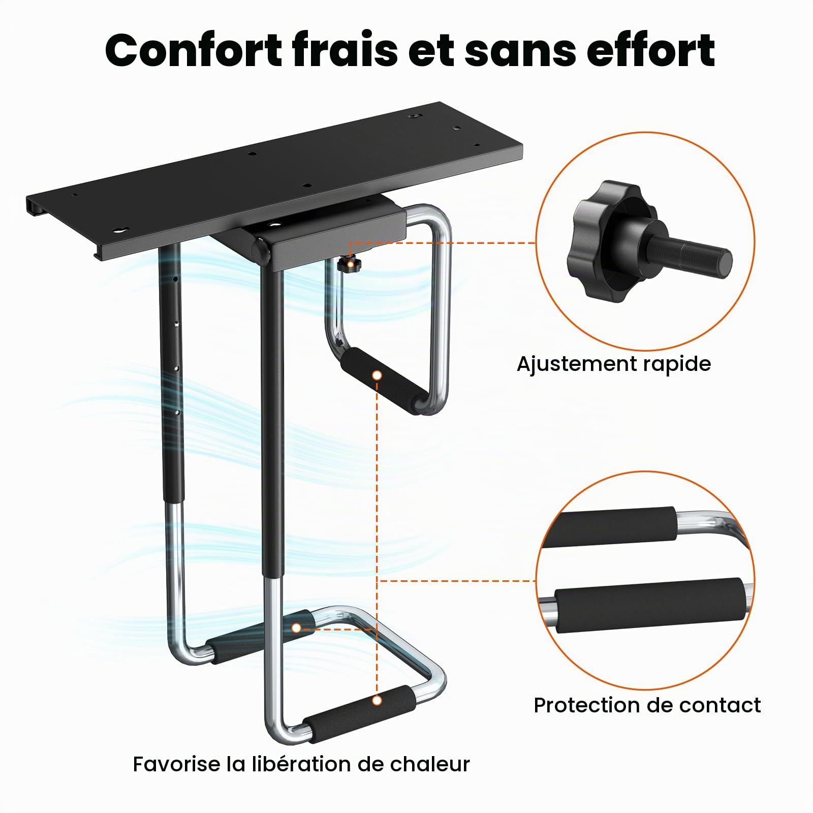 Support PC sous Bureau Réglable avec Rail Coulissant,Rotation à 360° Support Boîtier d'Ordinateur avec Coussin De Protection,Excellente Circulation De l'Air,Charge Maximale 30kg