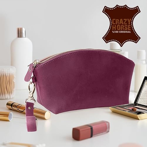Miniatura 7 de KAAL Caballo loco, maquillaje de embrague, bolsa de cuero puro, bolsa de cosméticos de viaje para mujer, bolsa de aseo de cuero genuino, bolsa