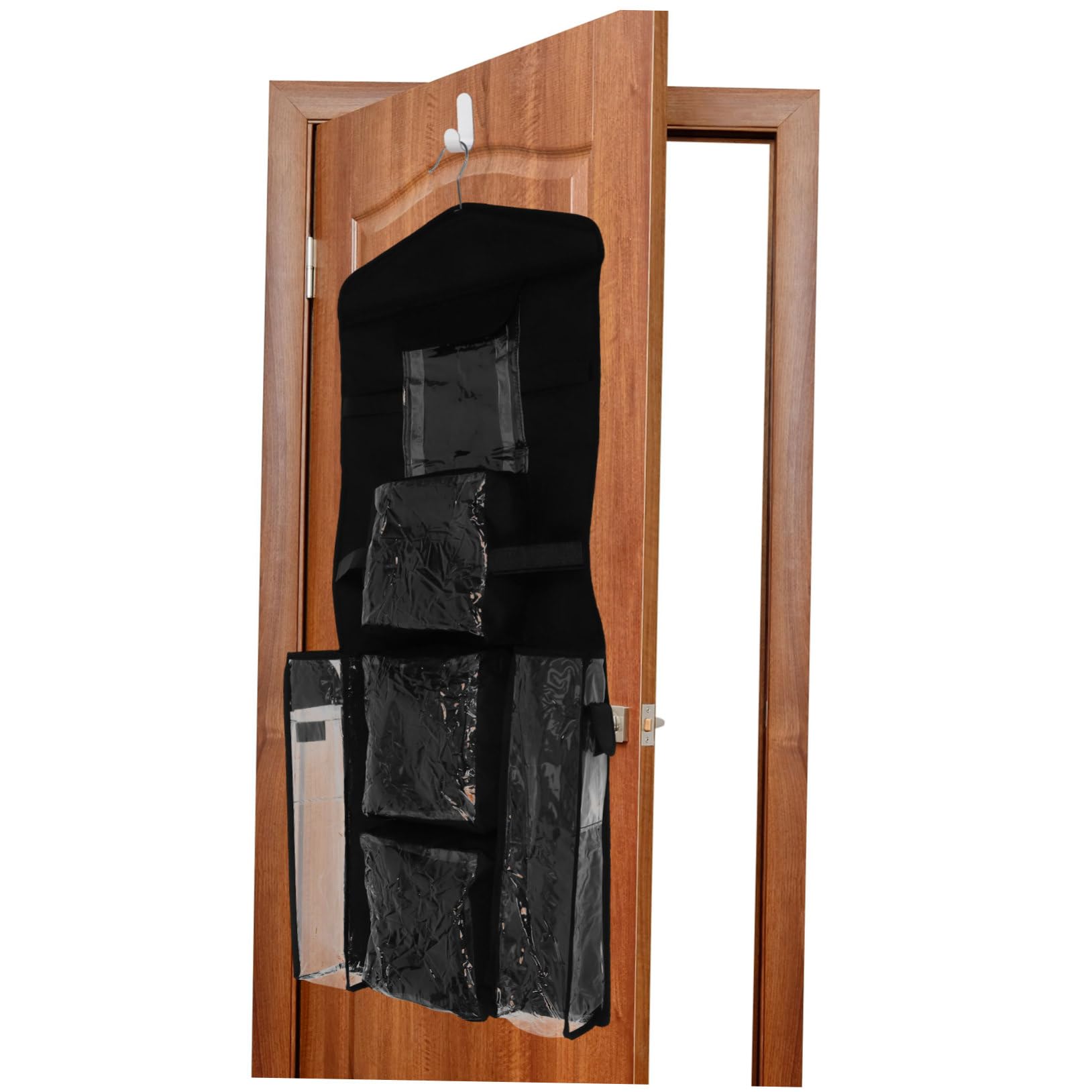 SOLUSTRE Hängebeutel für Geschenkpapier Hängender Kleiderschrank Organizer aus Polyester und Kunststoff mit Haken Schwarz für Tür