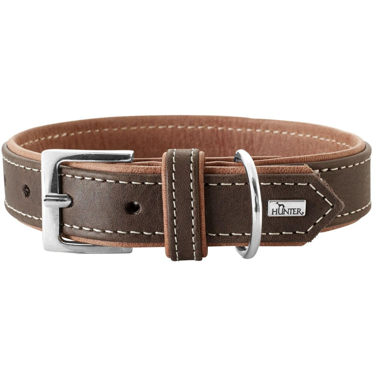 HUNTER Hundehalsband PORTO, Farbe: d-braun/cognac, pflanzlich gegerbtes Olivenleder®, besonders weich & griffig, fellschonend & robust, in Handarbeit gefertigt, Größe: 30