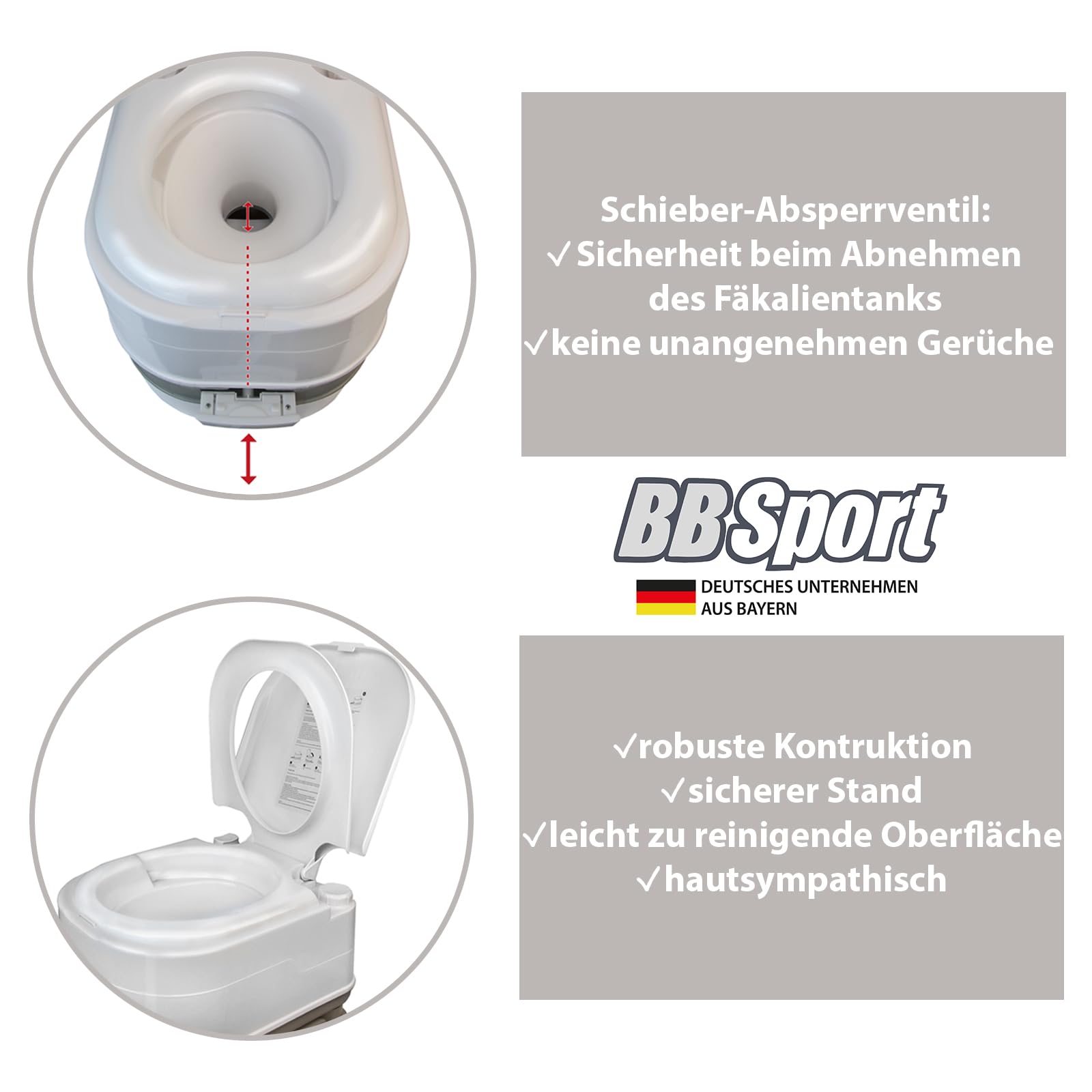 Montafox Mobile Campingtoilette 24l mit Kolbenpumpe und Toilettenpapierfach tragbares Reise WC
