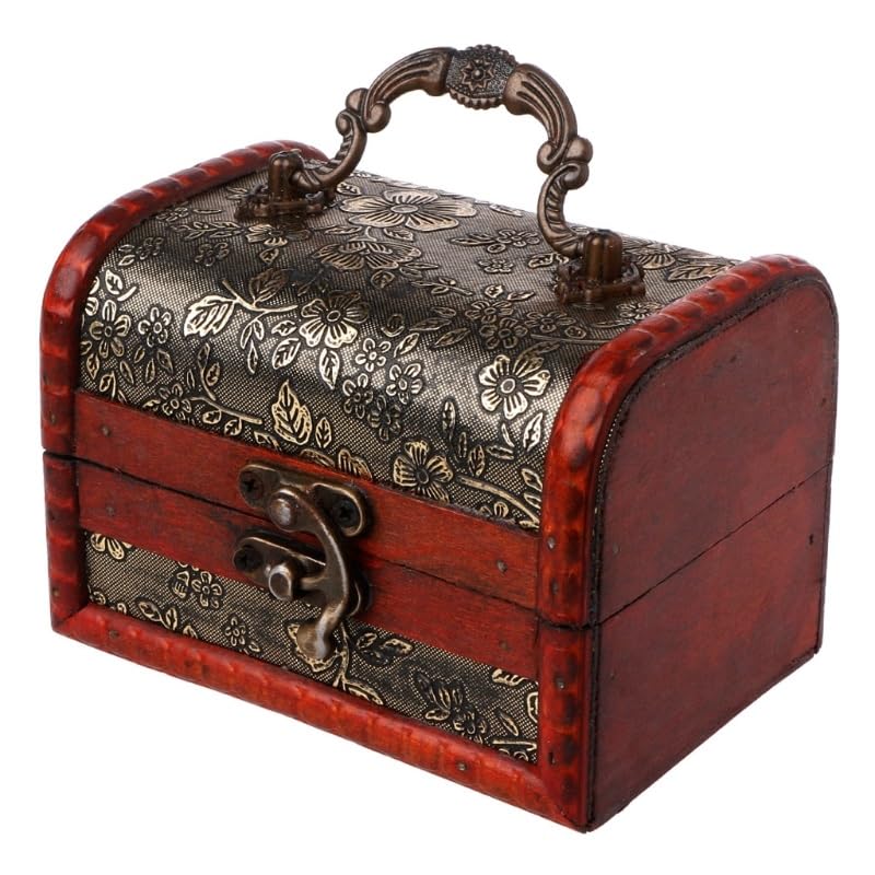 Boîte à bijoux vintage bois avec serrure anti-poussière pour coffret