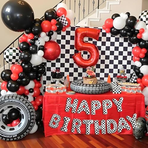 Image of Atpata Funky 16inch Black & White Checkered Happy Birthday Foil Balloons Banner for Racing Theme, Chess Party, Car Birthday, Monochrome Decor, Skater Rock n Roll Emo Party Decorations