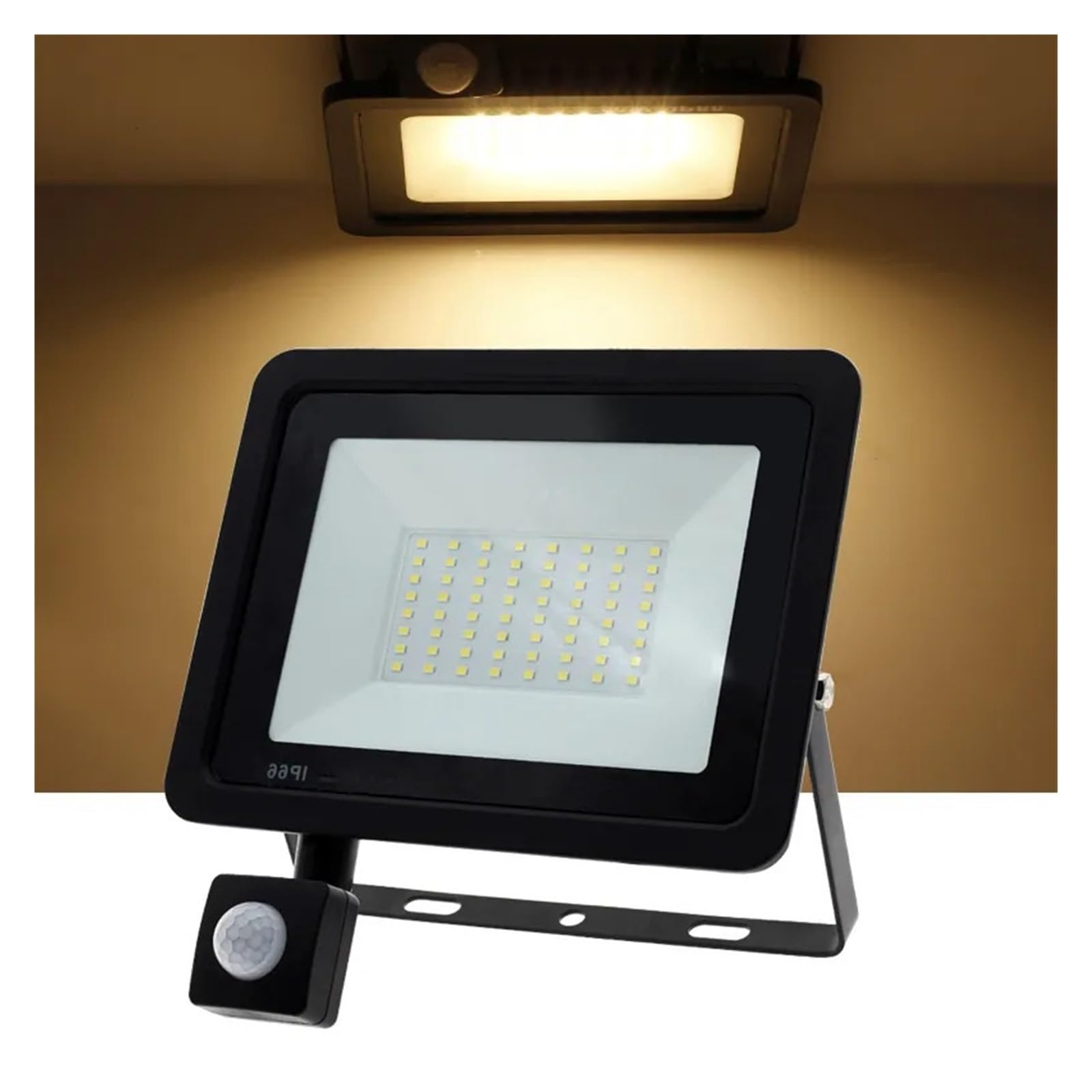 LLOOPK LED Flood Light, LED FloodLight PIR Motion Sensor Flood Light IP66 Waterproof Spotlight Wall Outdoor Lighting White Warm(Warm Light1,100W)