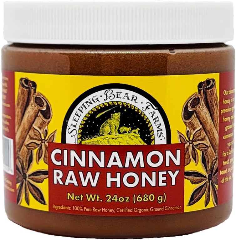 Cinnamon Honey 24oz - Creamy Raw Honey with Certified Organic Cinnamon - Sleeping Bear Farms - Unprocessed Untreated Spreadable Honey - Natural Immune Support - 1.5 Pound Jar
