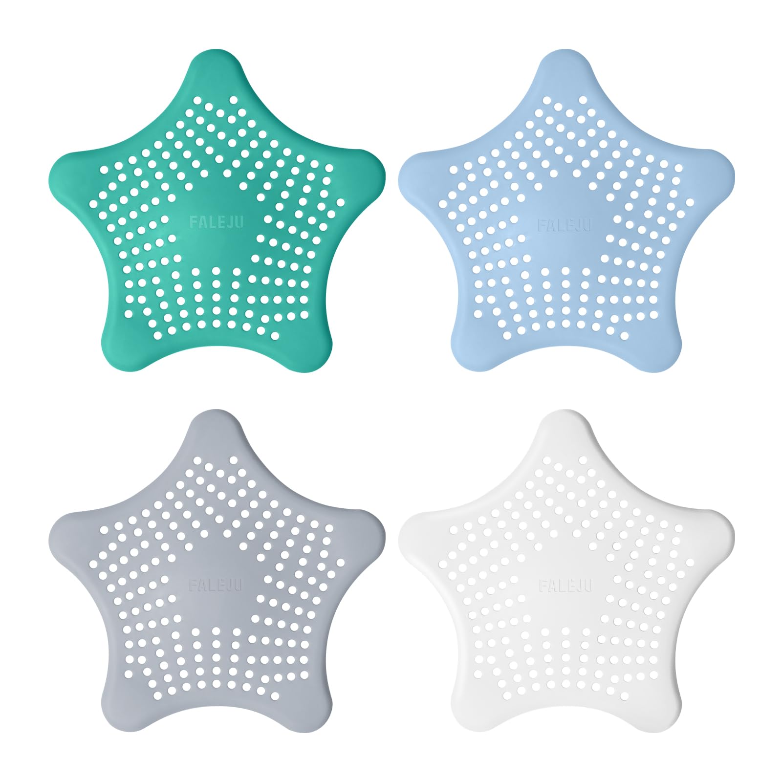 FALEJU 4 Pack Starfish Hair Catcher Durable Silicone Hair Stopper Drain Cover/Hair Catcher with Suction for Bathroom Bathtub and Kitchen Lake Blue,The Light Blue,Silver,Pearl White (B0C4KM4V8P) Amazon Price History, Amazon Price Tracker