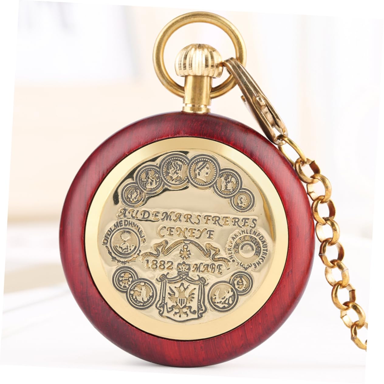 GALPADA Reloj de Bolsillo Mecánico Vintage Cadena, Diseño con Números Romanos de Madera y Aleación, Fácil de Transportar y Almacenar, Obsequio Práctico para Eventos Formales