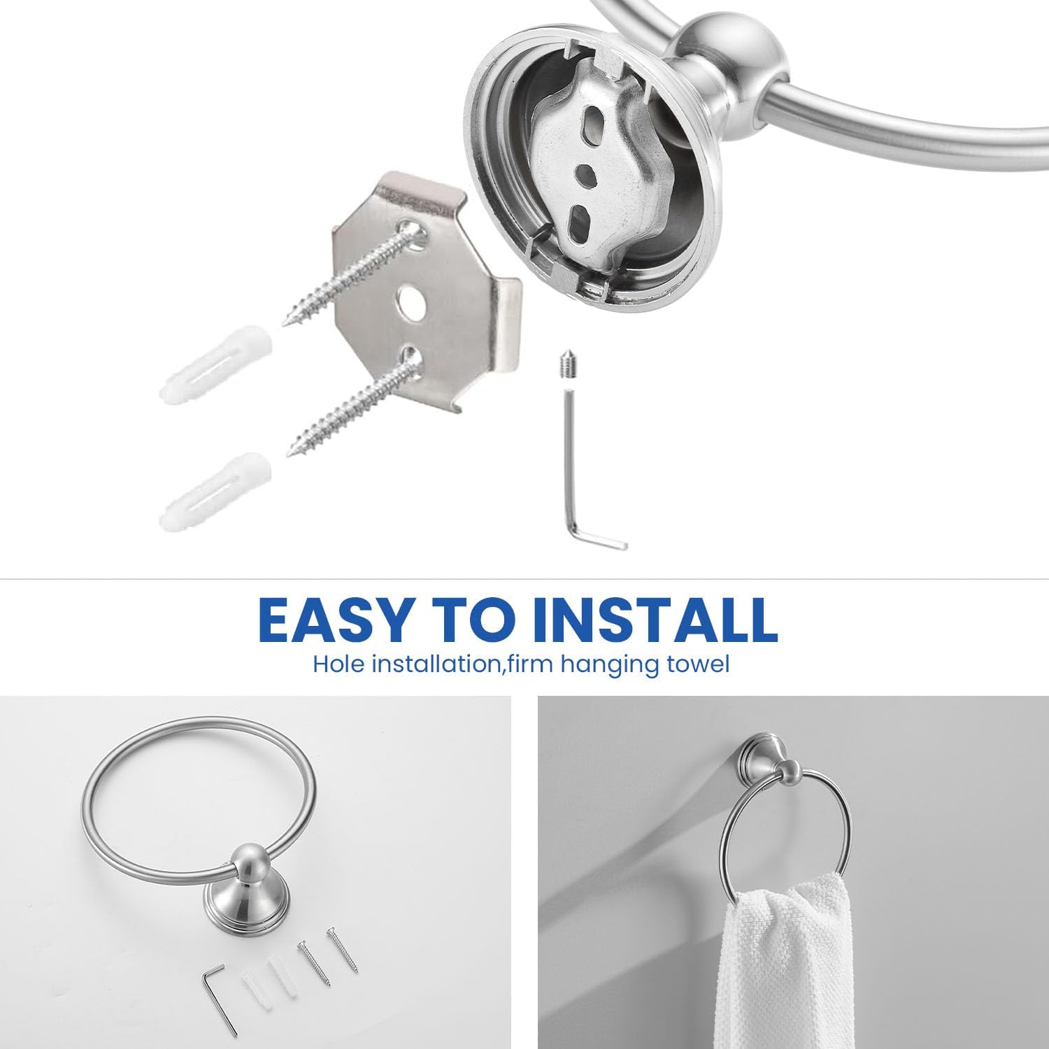 sagetta Bathroom Hand Towel Holder Towel Ring 5.55-Inch Bath Towel Ring Diameter Wall Mount Brushed Nickel - Image 6