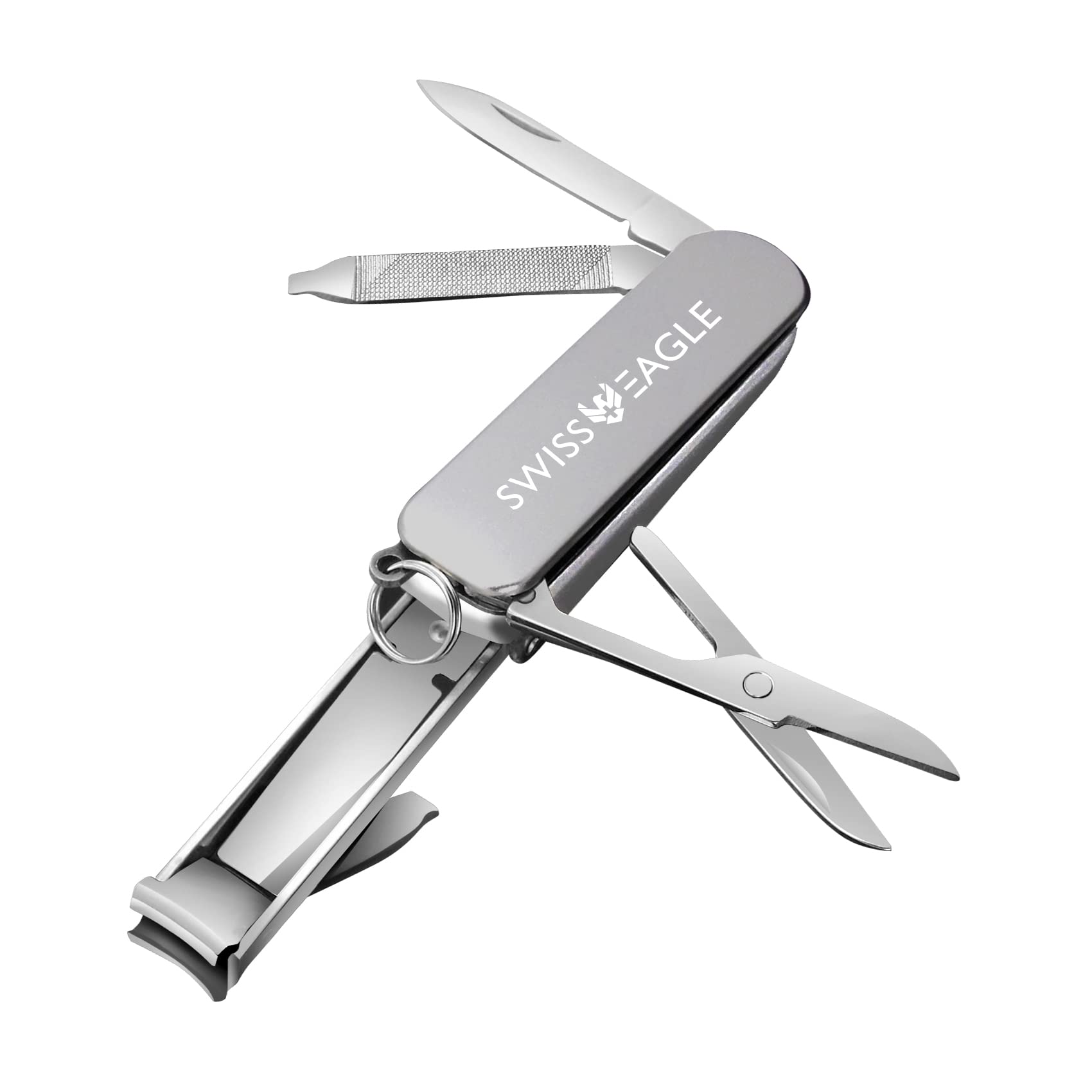 Swiss Eagle 6-in-1 Folding Pocket Knife with Nail Clip - Perfect for Travel, Camping, Fishing, Hiking
