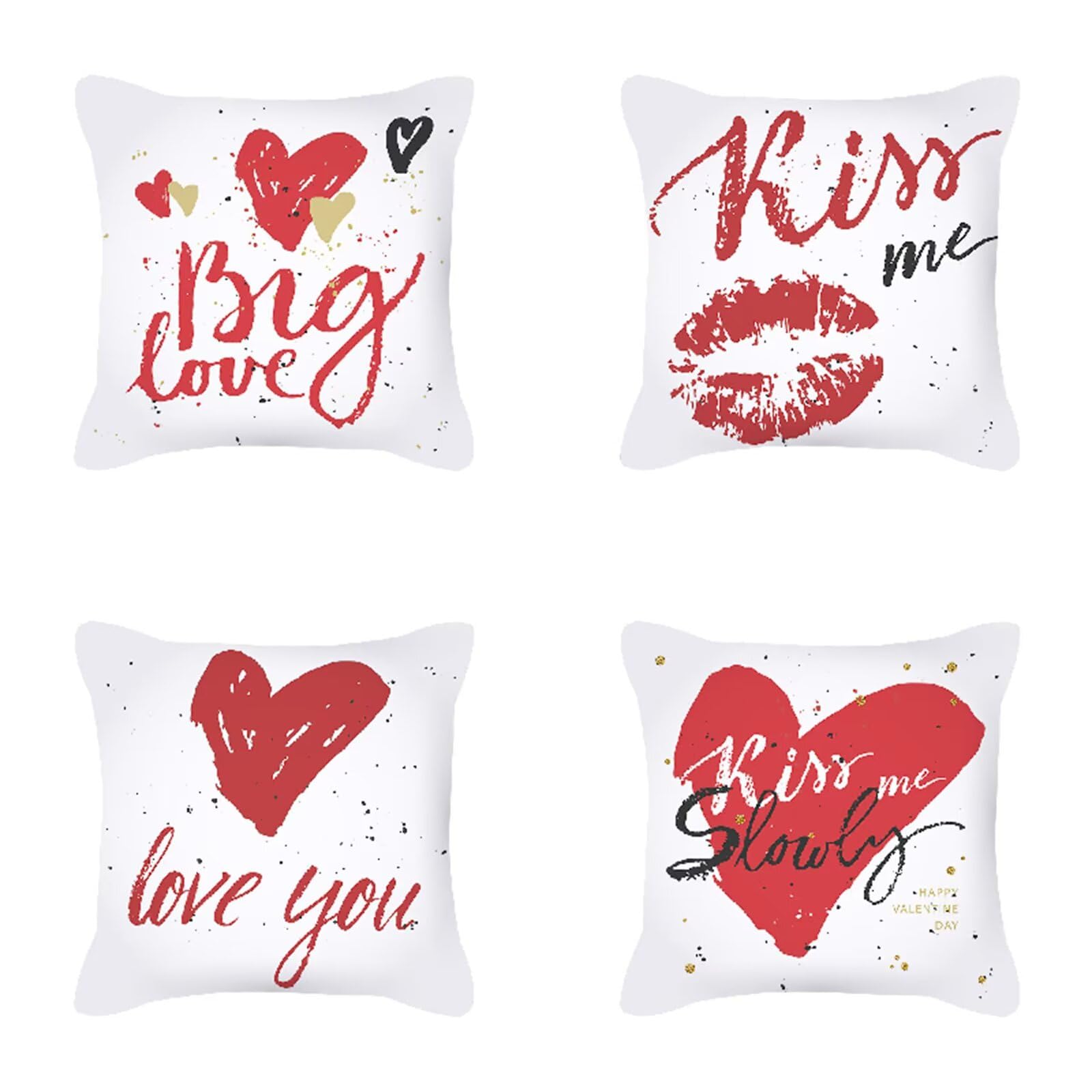 Kissenbezug 60x60 Set mit 4 Outdoor Kissen Roter Valentinstag Deko kissen Leinen Kissenhülle Beidseitig Kissenbezüge Roter Valentinstag Muster Kissenhüllen für Wohnzimmer Dekokissen 60x60cm Z-6862