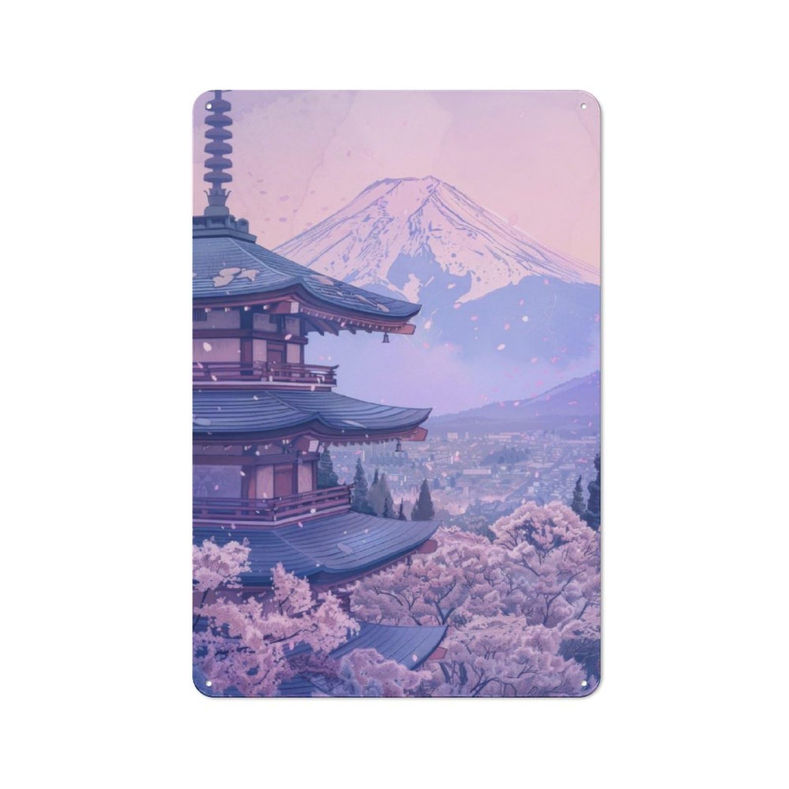 Junmoney Pink Japan Painting Rustic Tin Sign 30X20cm, Garden Style Garden Room Wall Plaque For Conservatory, Home Bar Or Utility Room